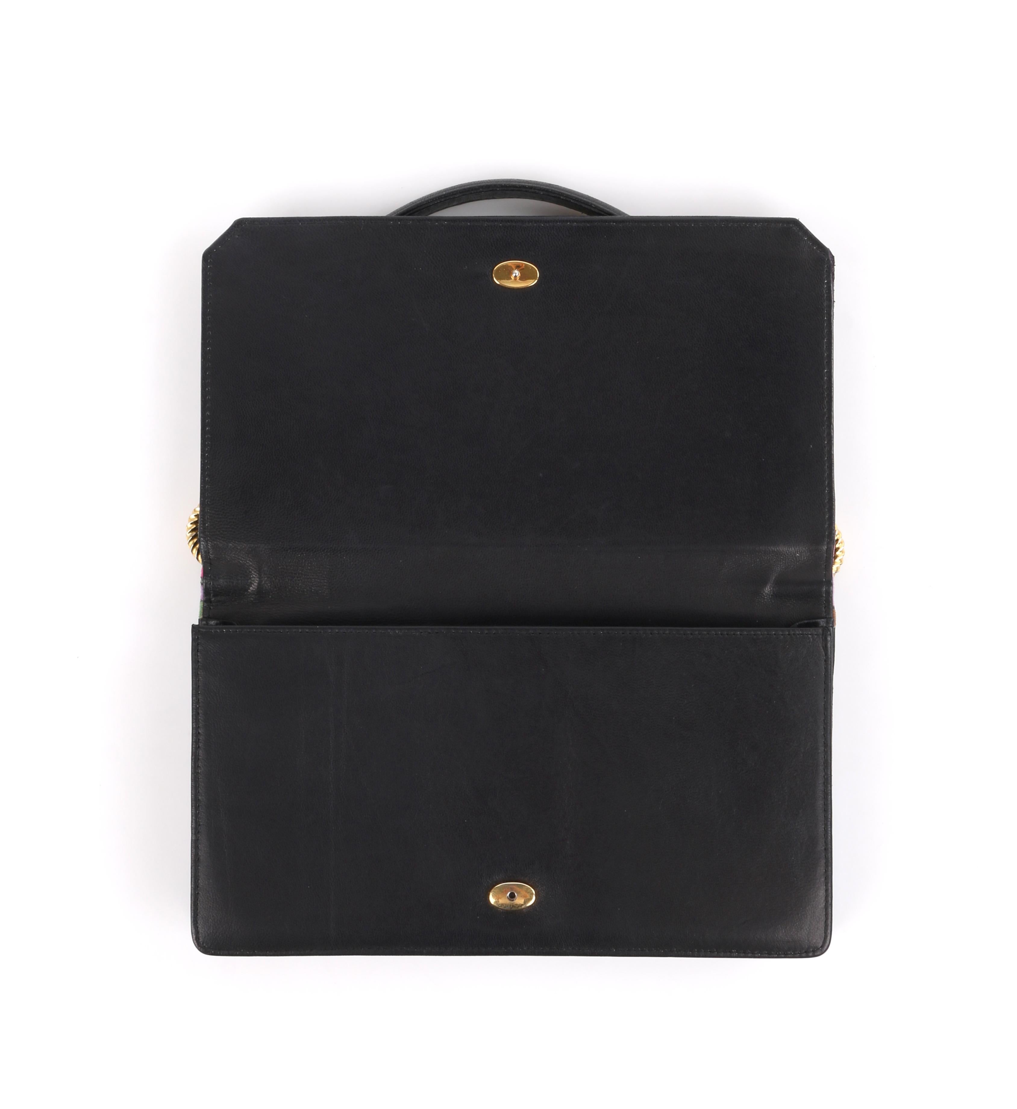 Black EMILIO PUCCI c.1960’s Floral Signature Print Multi-Color Velvet Leather Handbag  For Sale