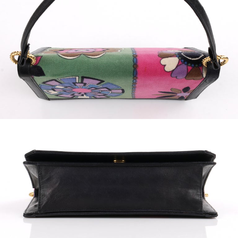 EMILIO PUCCI c.1960’s Floral Signature Print Multi-Color Velvet Leather Handbag  For Sale 3