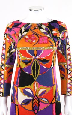 EMILIO PUCCI c.1960’s Geometric Floral Signature Print Cashmere Knit Shift Dress