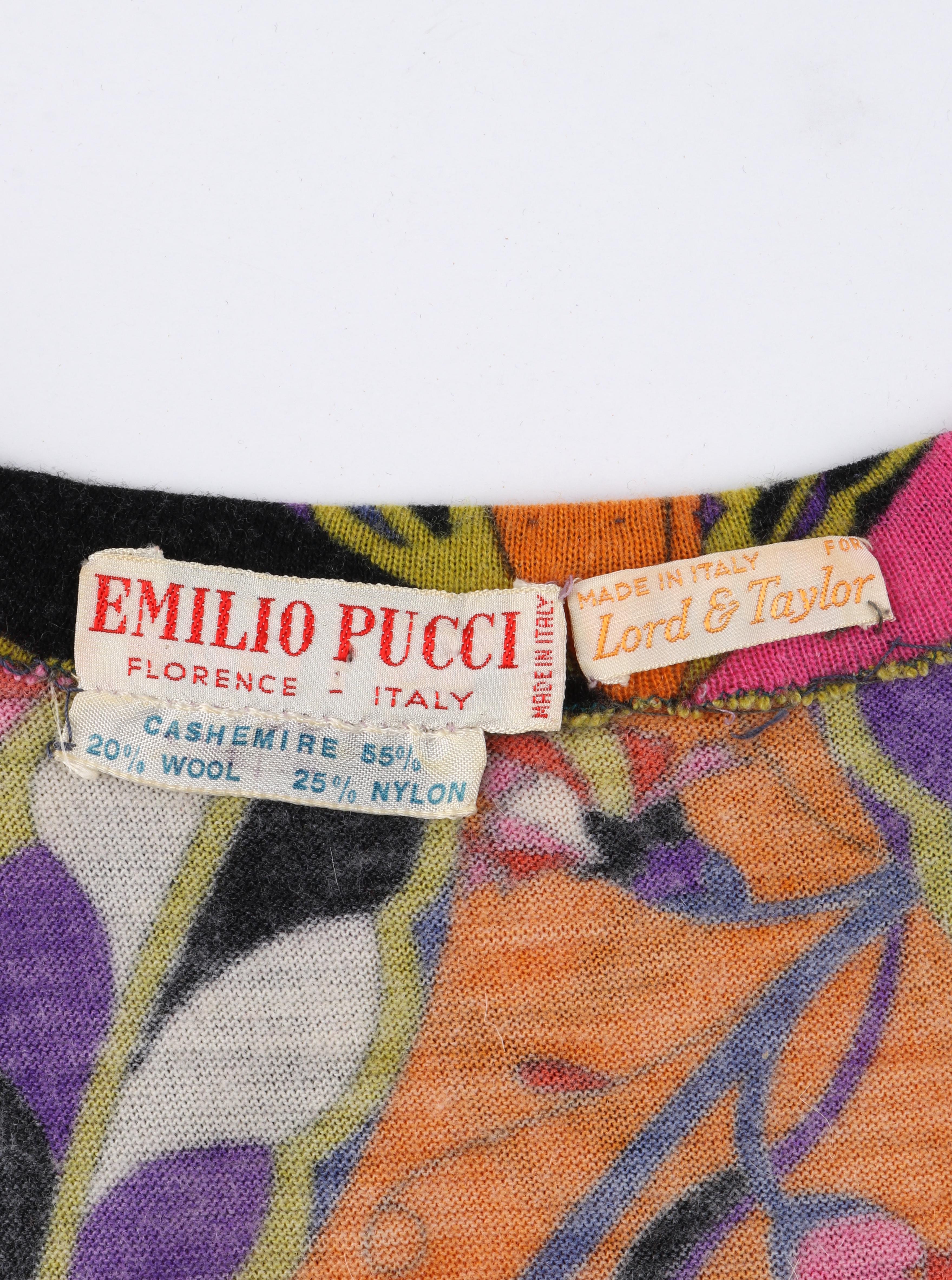 EMILIO PUCCI ca. 1960er Jahre Etuikleid aus Kaschmirstrick mit geometrischem, floralem Muster im Angebot 2