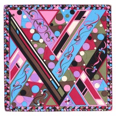 EMILIO PUCCI c.1960's Geometric Floral Signature Print Silk Scarf