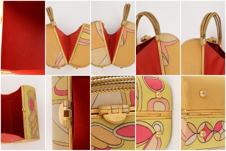 Emilio Pucci, Bags, Rare Emilio Pucci Vintage Silk Geometric Hard Case  Box Bag W Gold Hardware