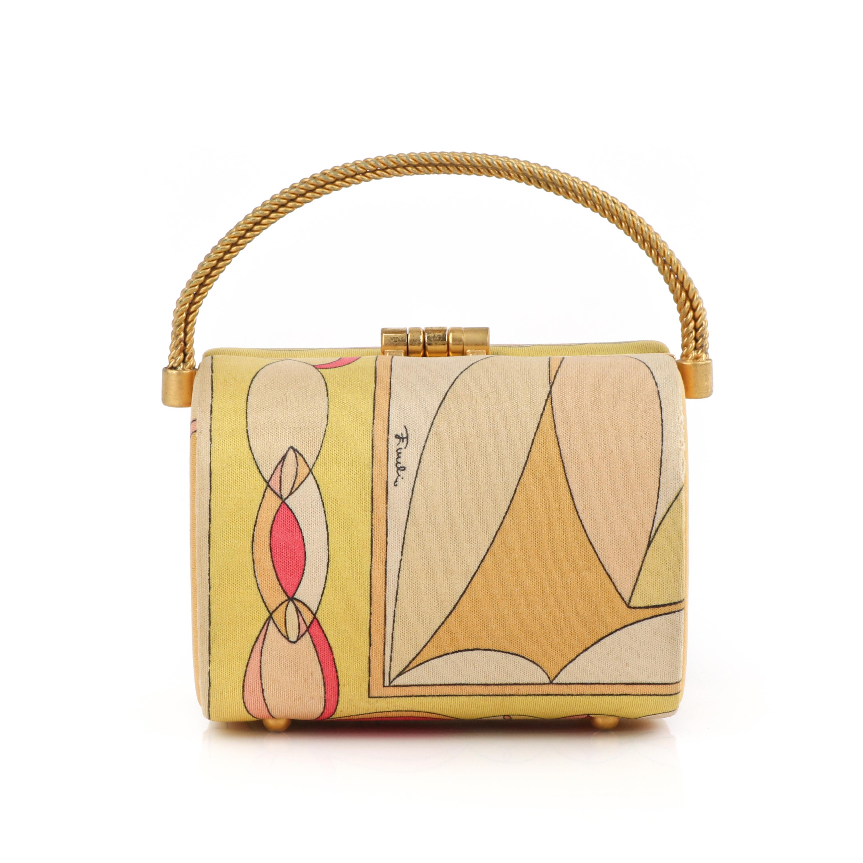 EMILIO PUCCI c.1960's Geometrische Hartschalen Geldbörse Gold Hardware Handtasche im Zustand „Gut“ in Thiensville, WI