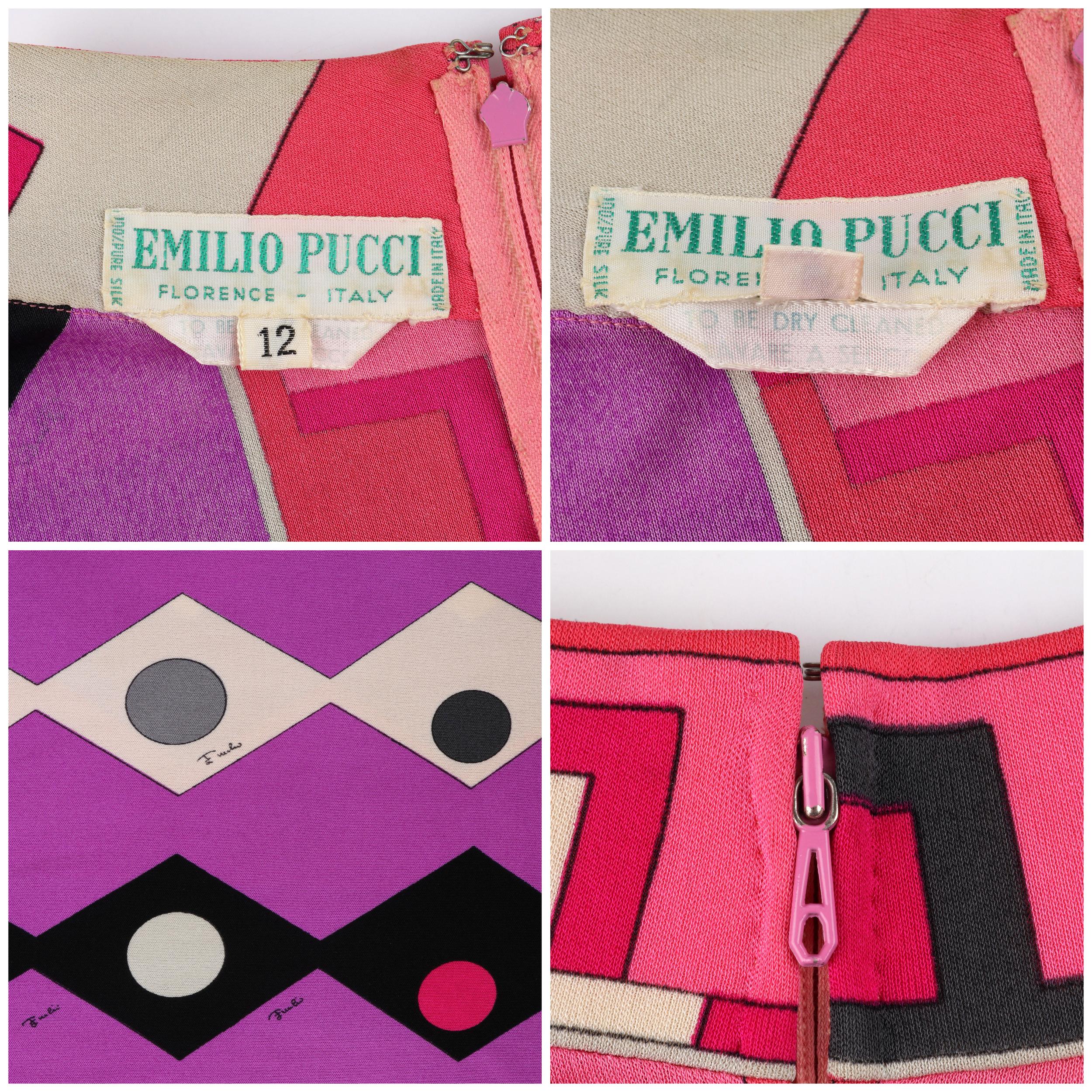 Pink EMILIO PUCCI c.1960's Geometric Pop Art Signature Print Silk Fit n Flare Dress For Sale