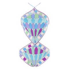 Emilio Pucci c.1960's Geometric Signature Print Diamond Cut One-Piece Swimsuit
