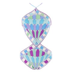 Vintage Emilio Pucci c.1960's Geometric Signature Print Diamond Cut One-Piece Swimsuit