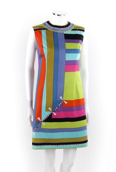EMILIO PUCCI c.1960's "Colletti" Print Multicolor Square Sleeveless Shift Dress