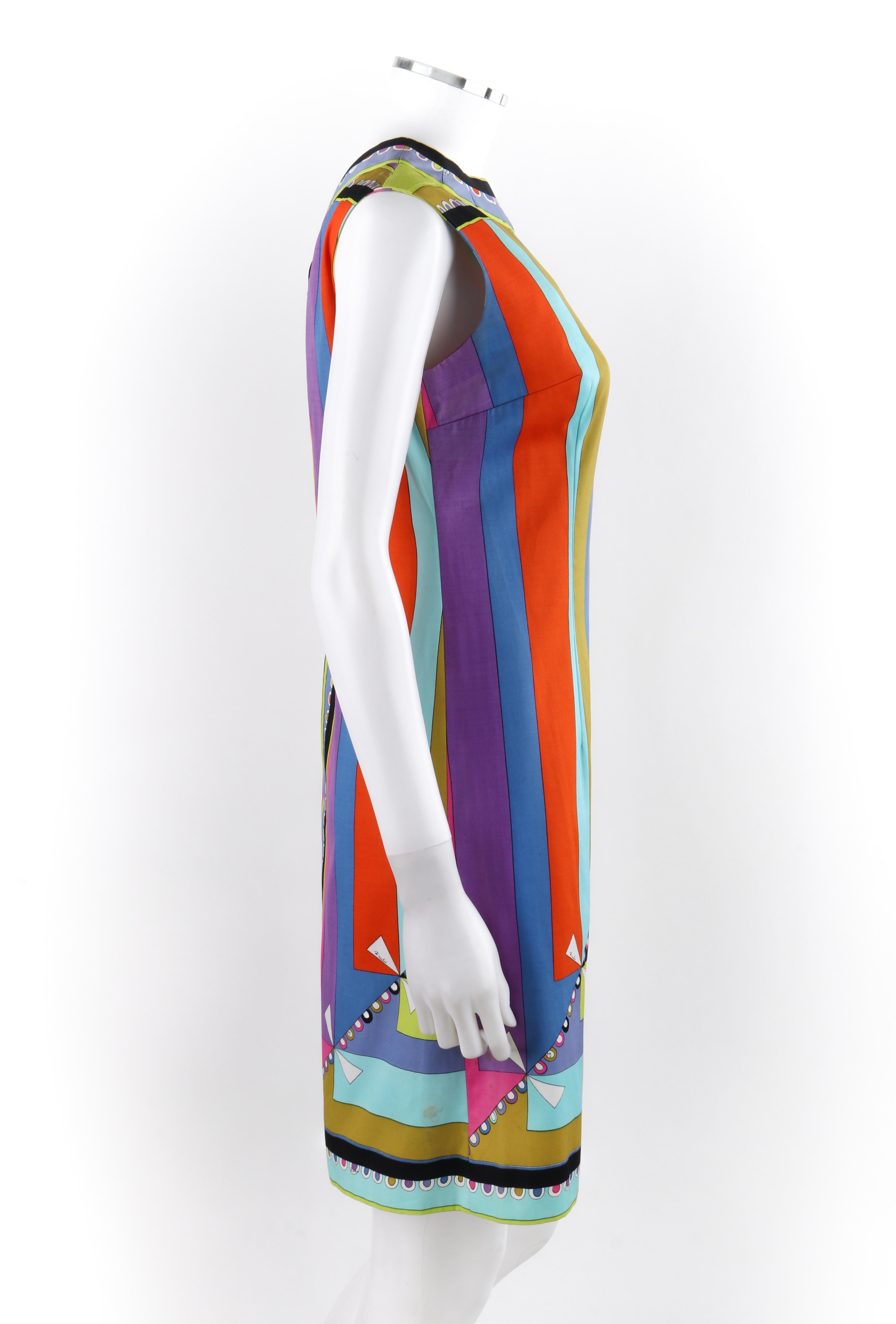 Marron EMILIO PUCCI - Robe droite sans manches carrée imprimée « Colletti » multicolore, circa années 1960 en vente