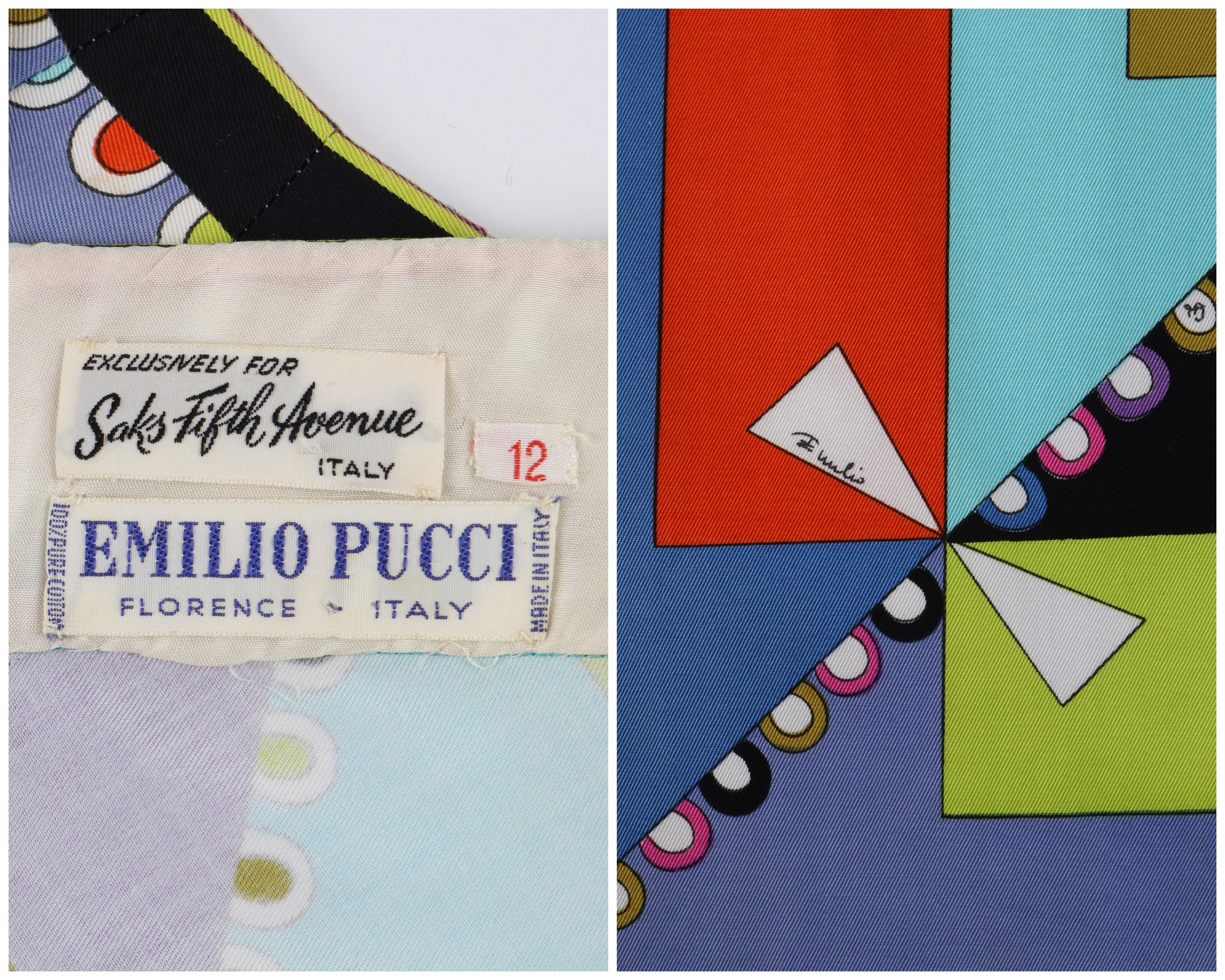 EMILIO PUCCI - Robe droite sans manches carrée imprimée « Colletti » multicolore, circa années 1960 en vente 1