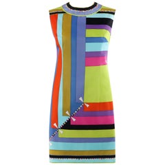 Retro EMILIO PUCCI c.1960's "Colletti" Print Multicolor Square Sleeveless Shift Dress