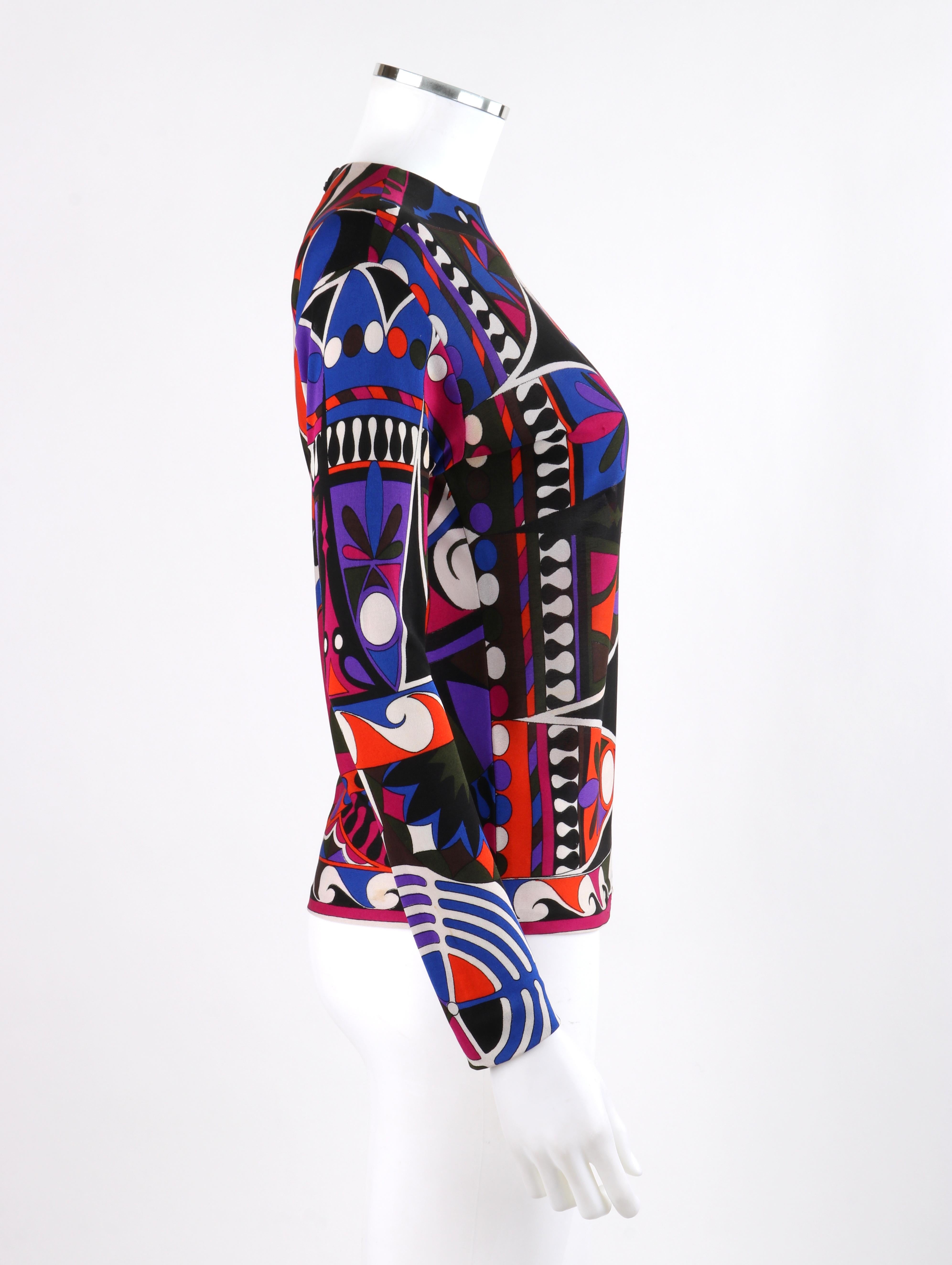 Noir Emilio Pucci - Haut en jersey de soie imprimé signature à motifs géométriques abstraits et à vagues, circa années 1960 en vente