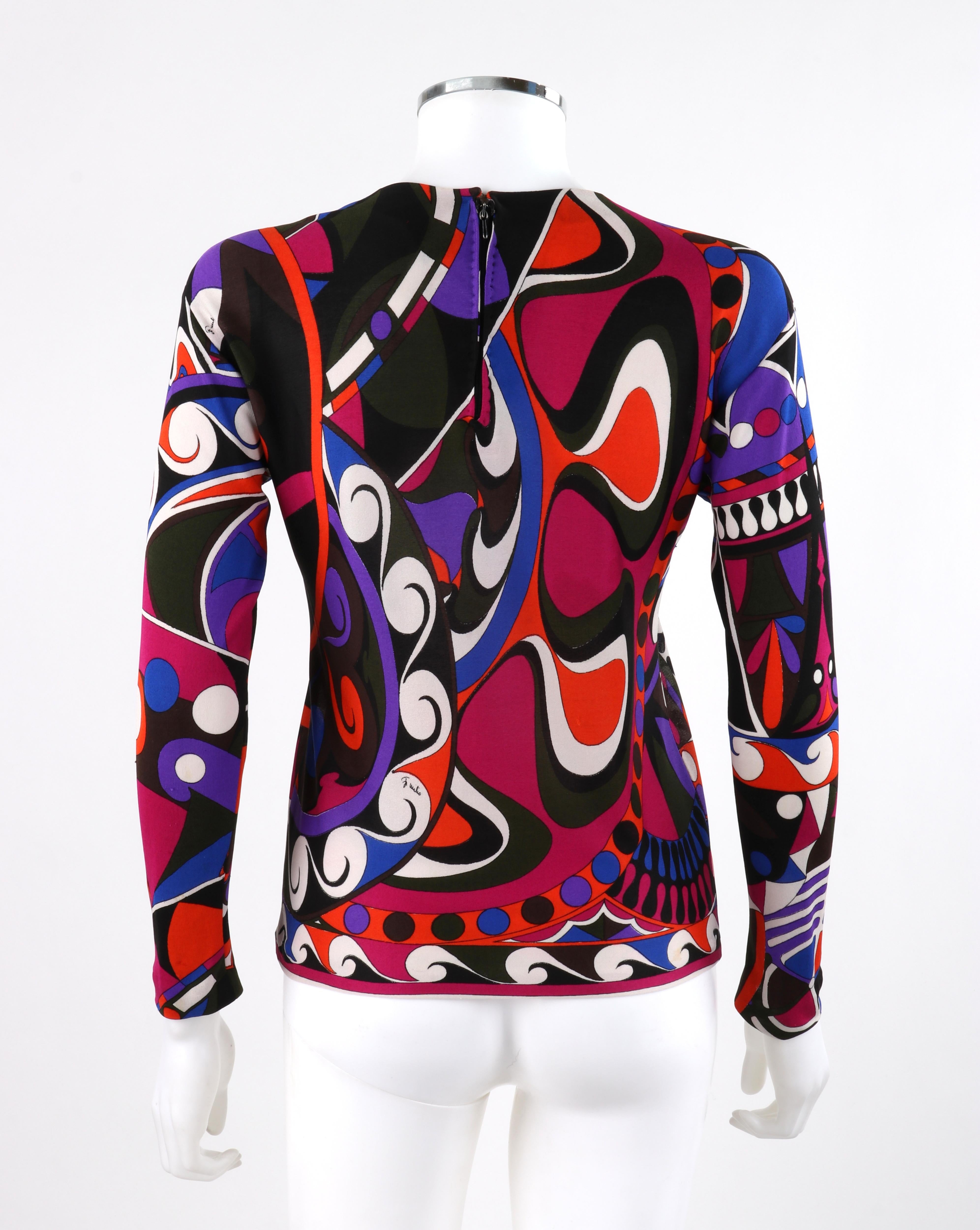 Emilio Pucci - Haut en jersey de soie imprimé signature à motifs géométriques abstraits et à vagues, circa années 1960 Bon état - En vente à Thiensville, WI