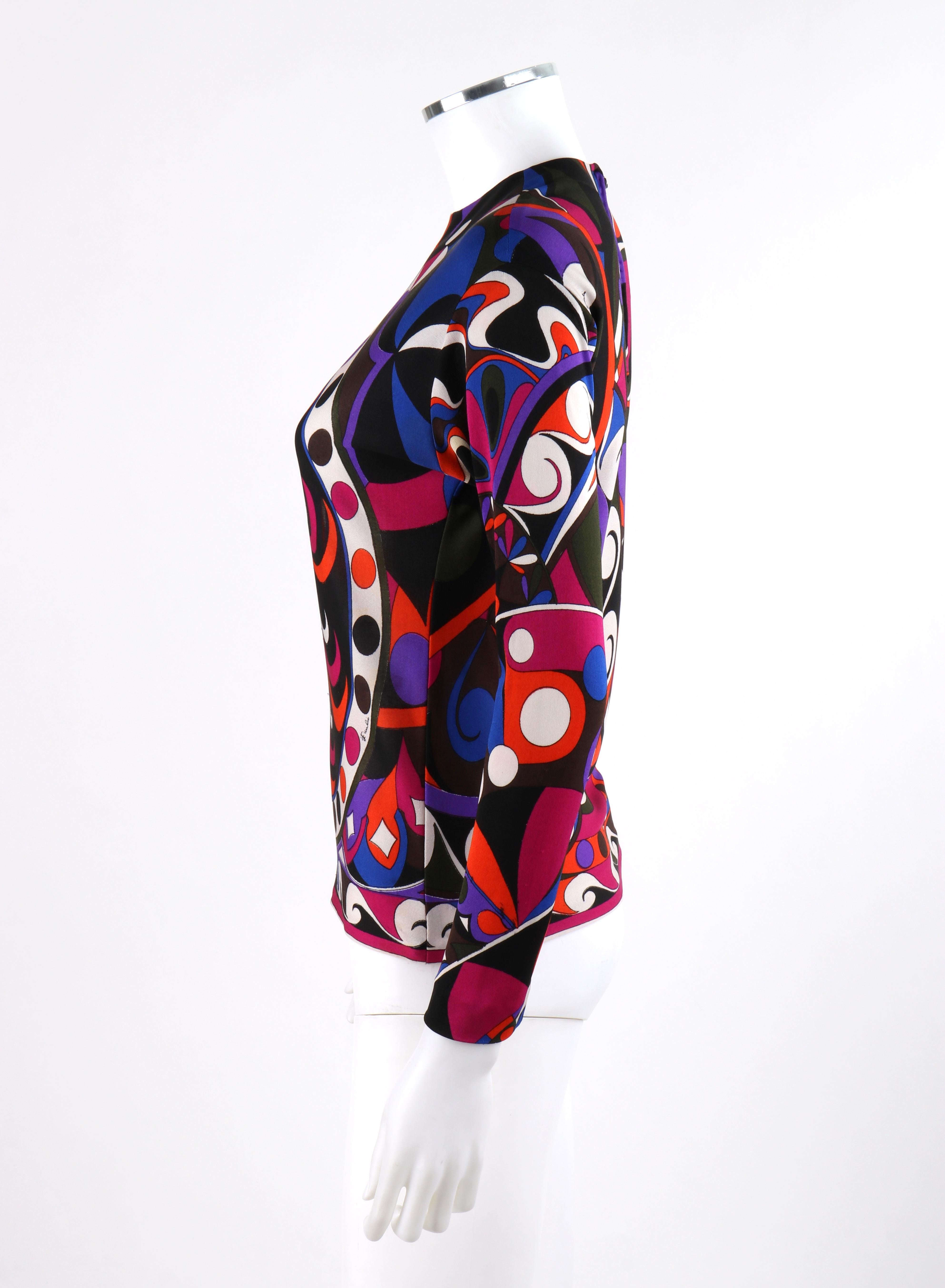 Emilio Pucci - Haut en jersey de soie imprimé signature à motifs géométriques abstraits et à vagues, circa années 1960 Pour femmes en vente