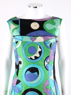 EMILIO PUCCI c.1960’s Green Blue Op Art Signature Print Sheath Dress