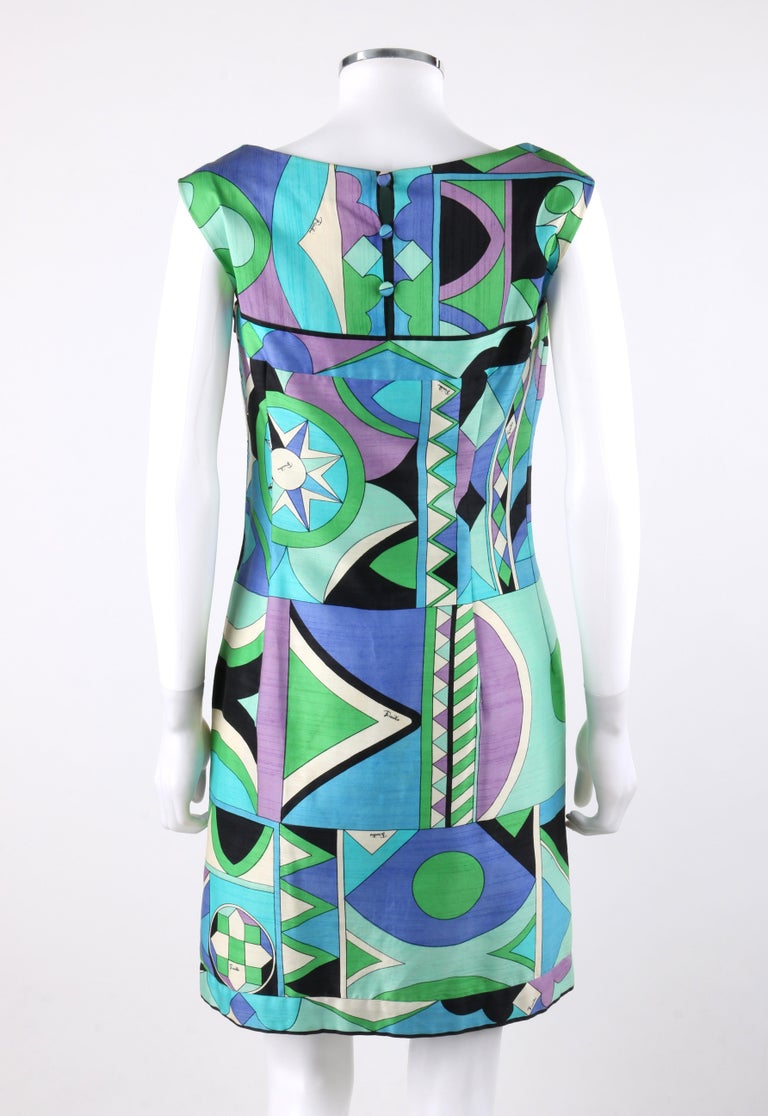 EMILIO PUCCI c.1960's Green Blue Op Art Signature Print