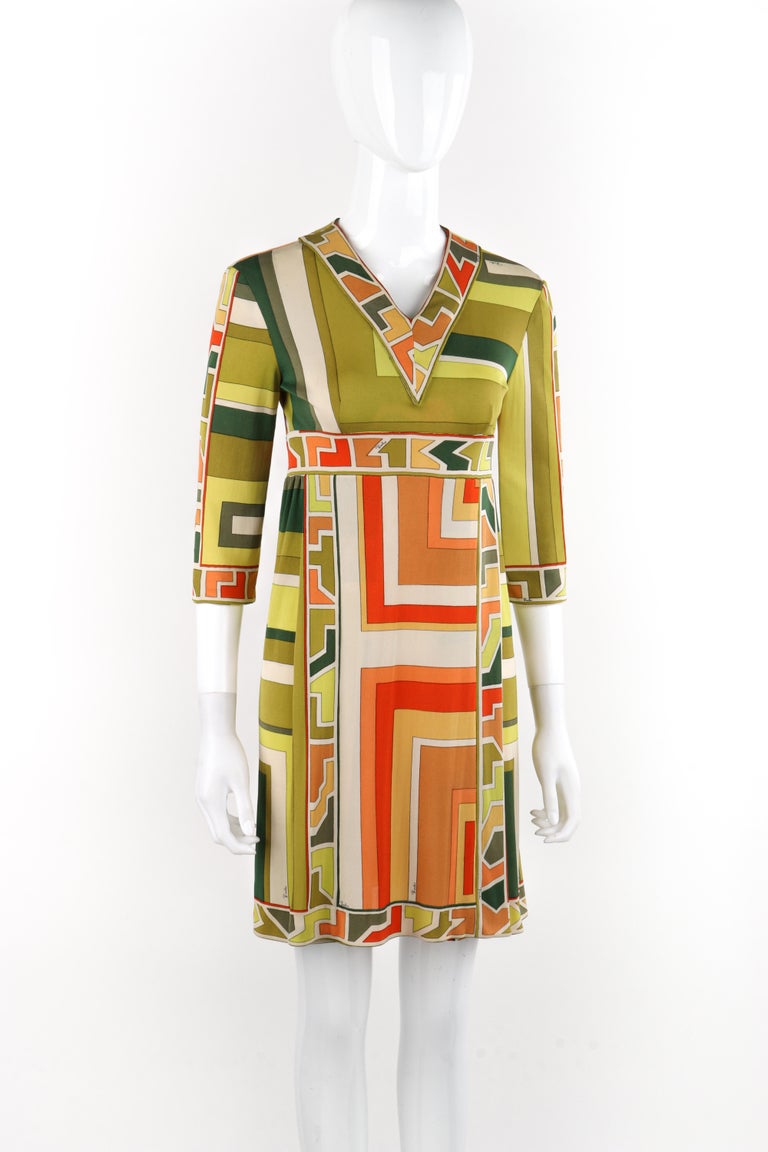 EMILIO PUCCI★素敵！MIXED STRIPED PRINT SILK CLASSIC DRESS EMILIO PUCCI DRESS MIXED STRIPED PRINT SILK CLASSIC LONG