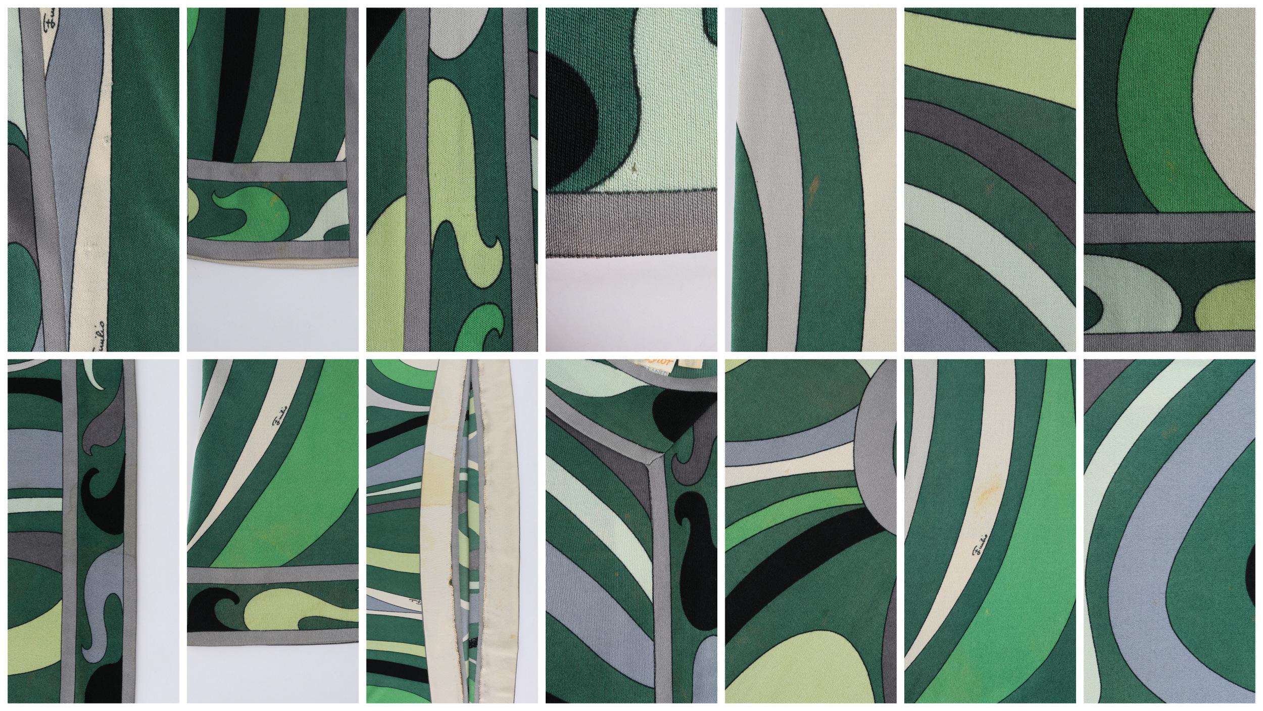 EMILIO PUCCI c.1960’s Green Signature Op Art Long Sleeve Silk Jersey Shift Dress For Sale 4