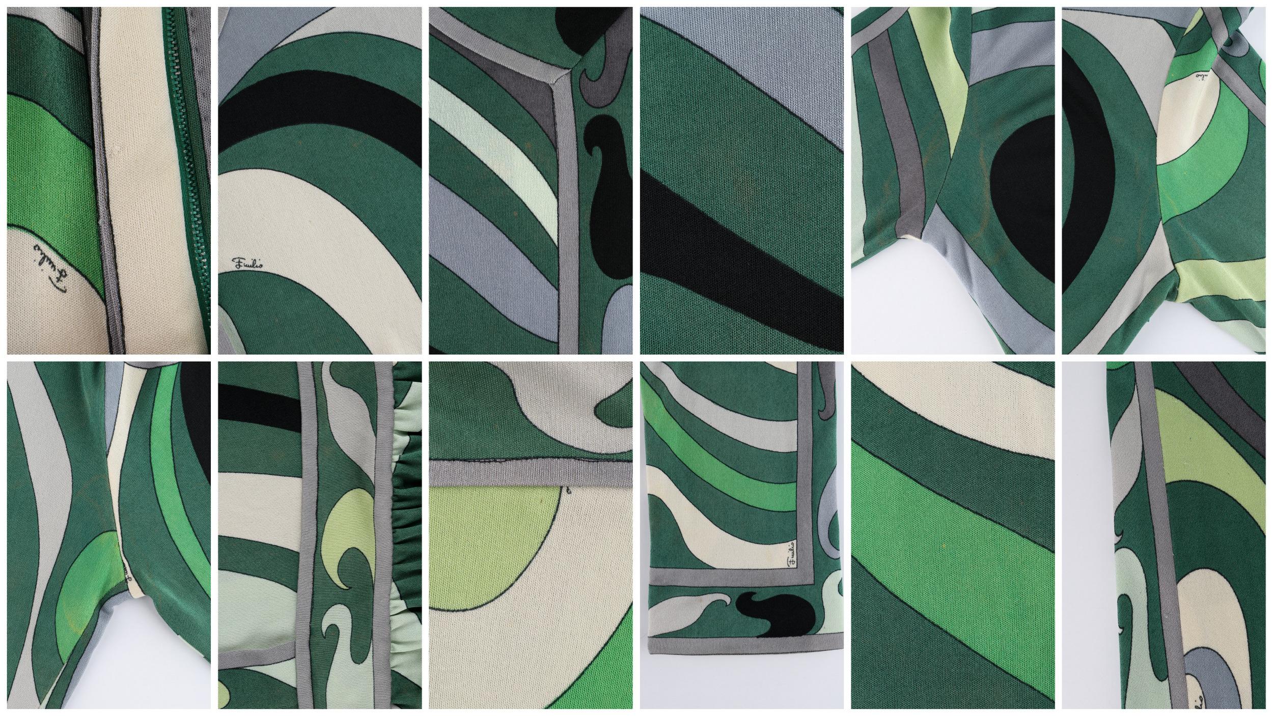 EMILIO PUCCI c.1960’s Green Signature Op Art Long Sleeve Silk Jersey Shift Dress For Sale 3