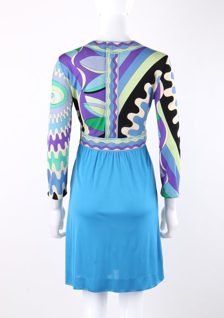 EMILIO PUCCI c.1960's Mod Op Art Signature Print Silk Jersey Knit Shift  Dress