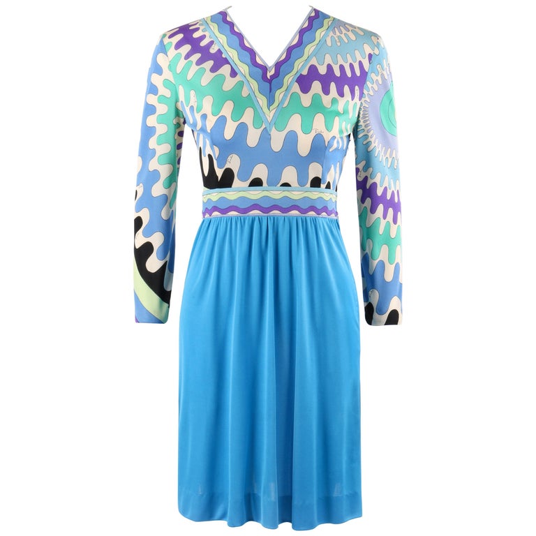 EMILIO PUCCI c.1960's Mod Op Art Signature Print Silk Jersey Knit Shift  Dress