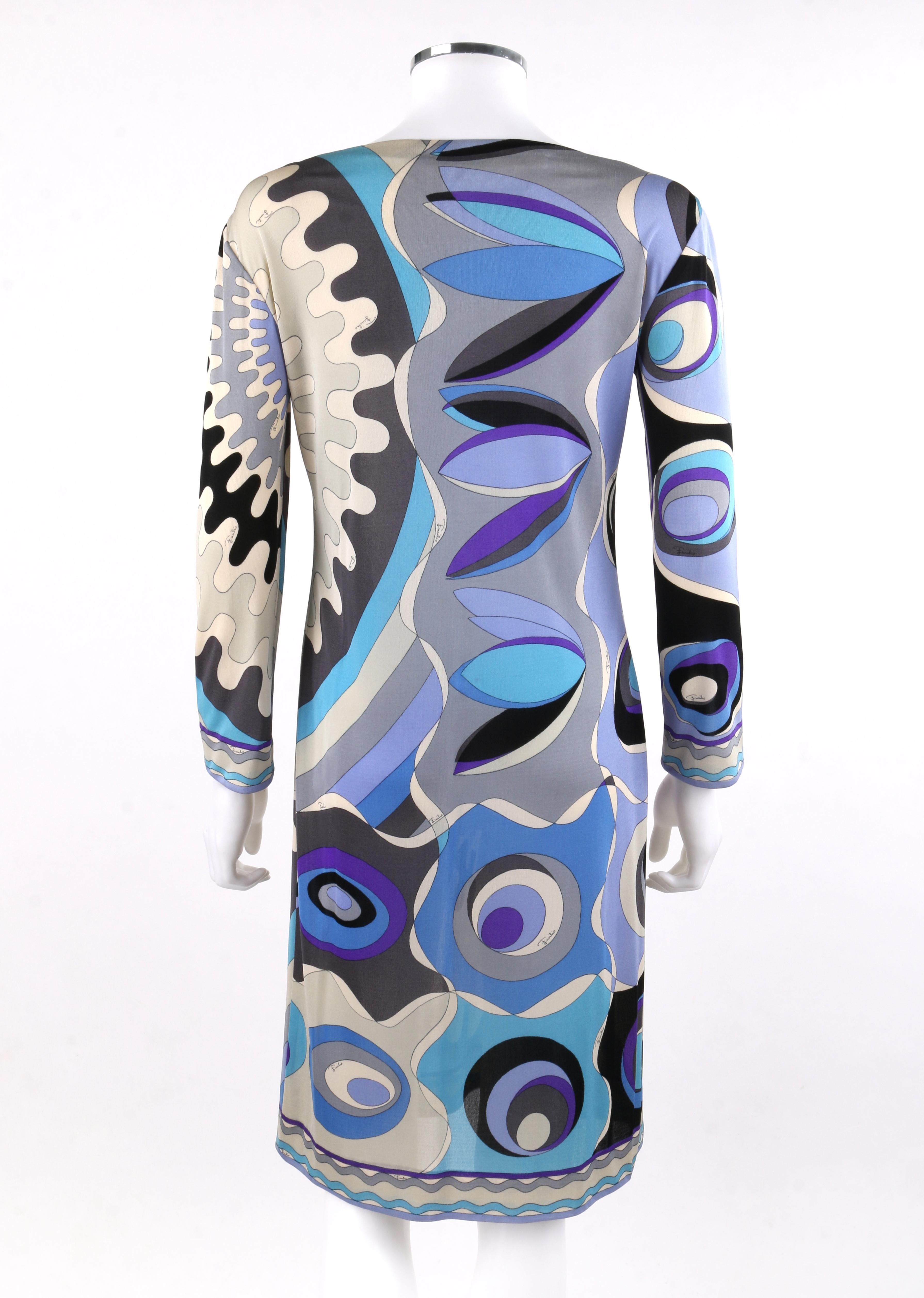 Emilio Pucci c.1960's Mod Op Art Signature Print Silk Jersey Knit Wedge Dress Bon état - En vente à Thiensville, WI