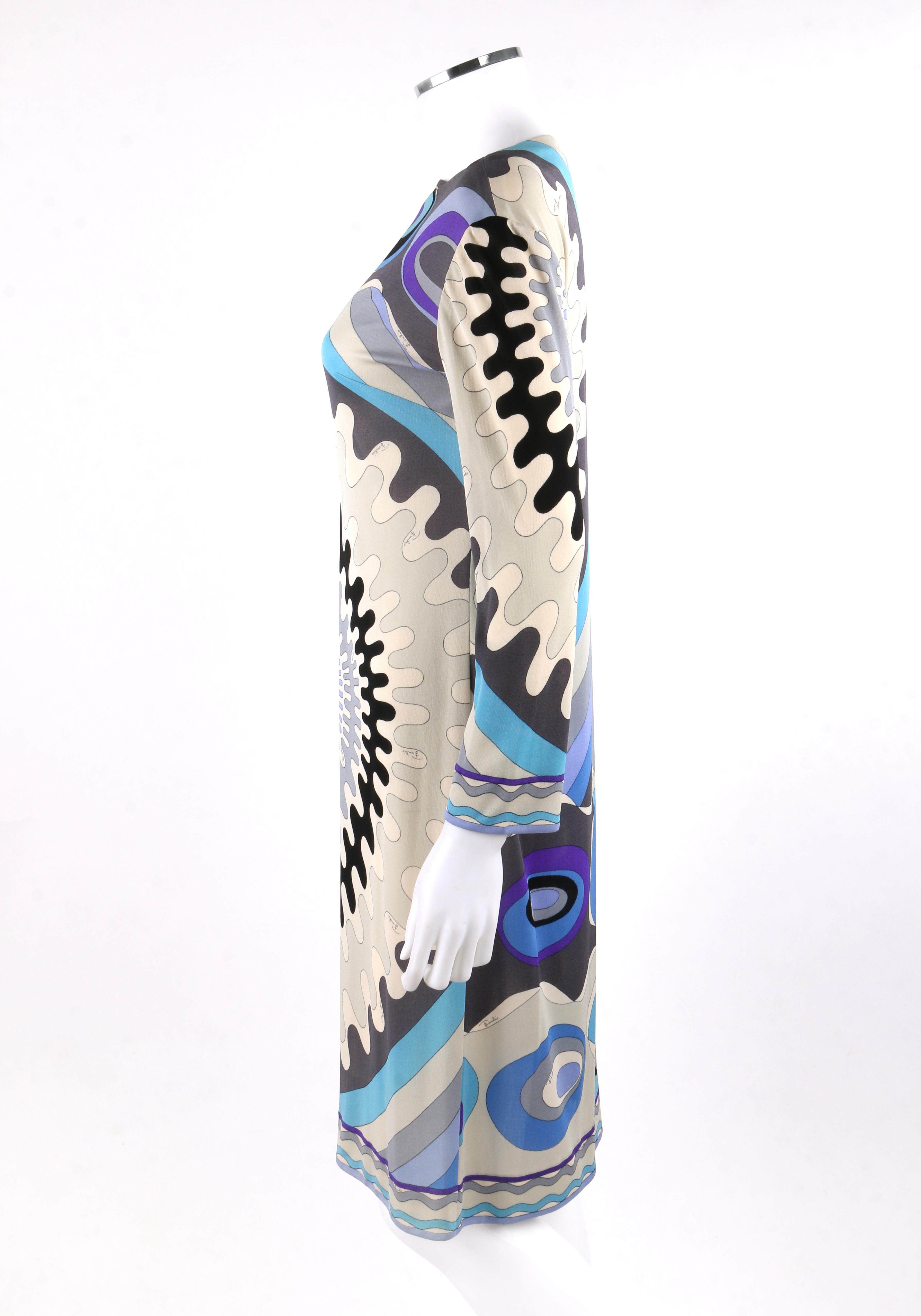 Emilio Pucci c.1960's Mod Op Art Signature Print Silk Jersey Knit Wedge Dress Pour femmes en vente