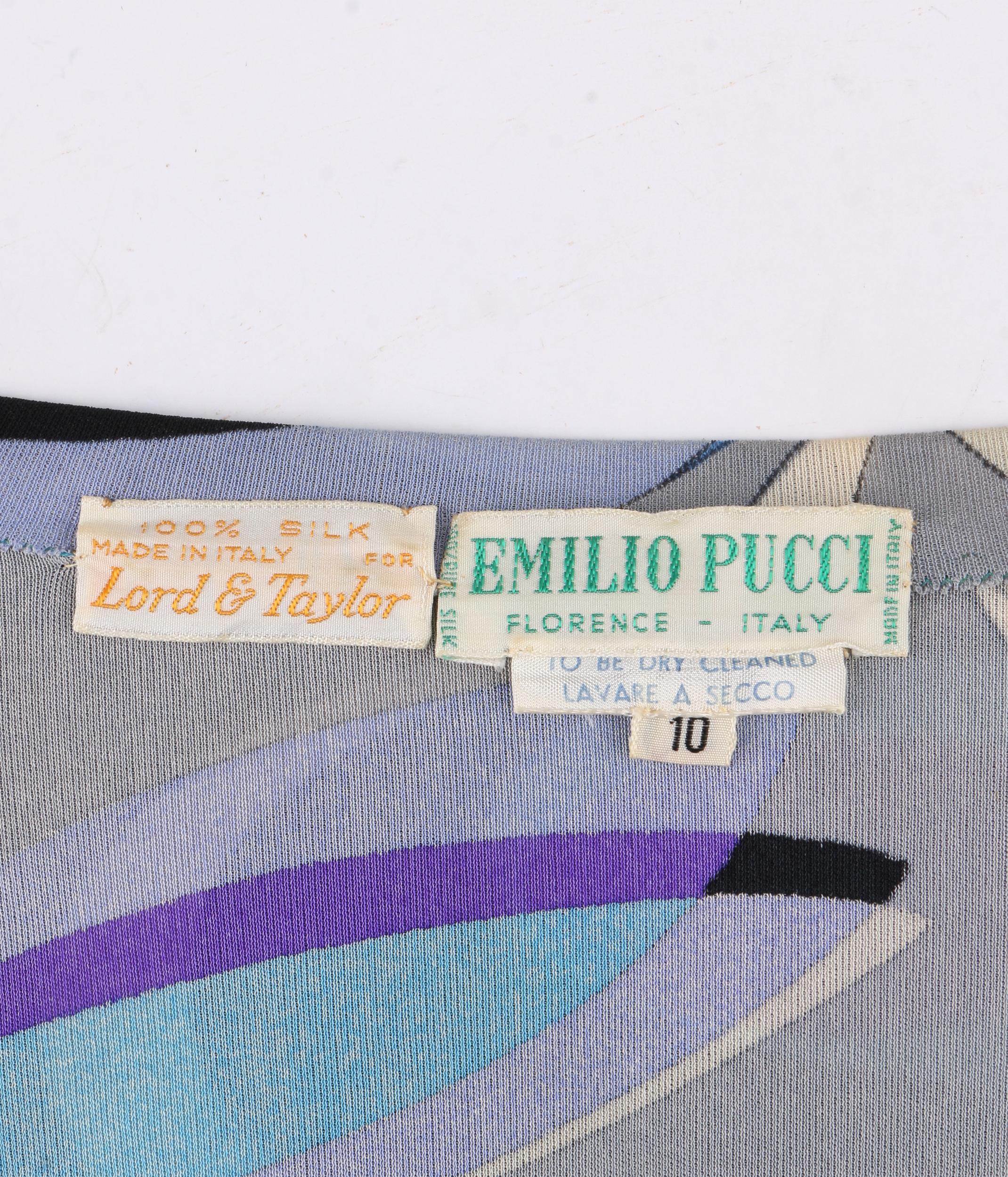 EMILIO PUCCI c.1960’s Mod Op Art Signature Print Silk Jersey Knit Wedge Dress In Good Condition In Thiensville, WI