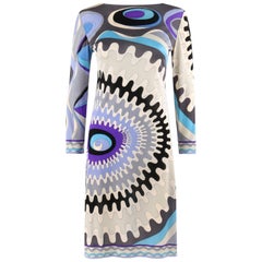 EMILIO PUCCI c.1960’s Mod Op Art Signature Print Silk Jersey Knit Wedge Dress