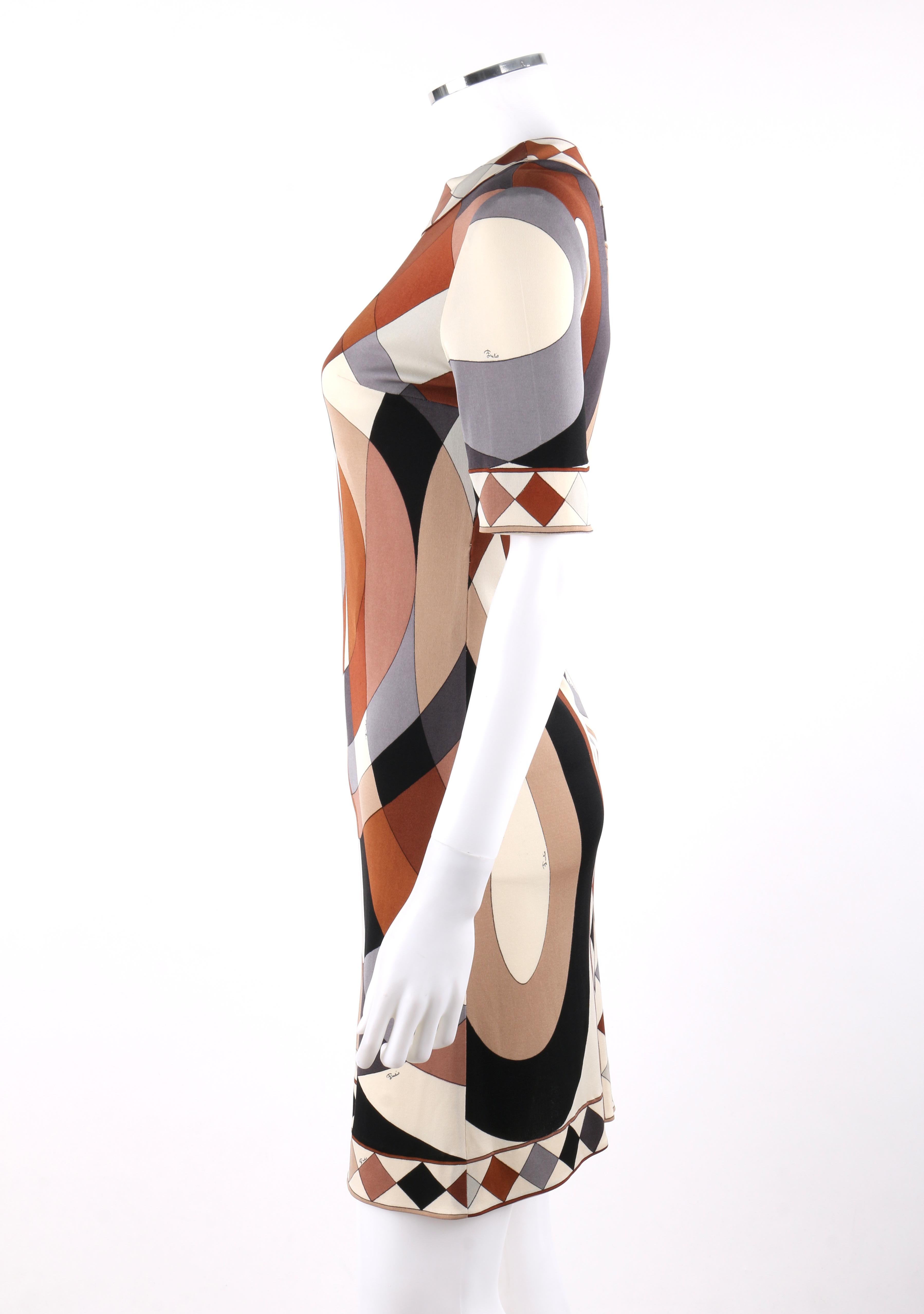 Emilio Pucci c.1960's Multi-color Op Art Signature Print Silk Jersey Shift Dress Pour femmes en vente