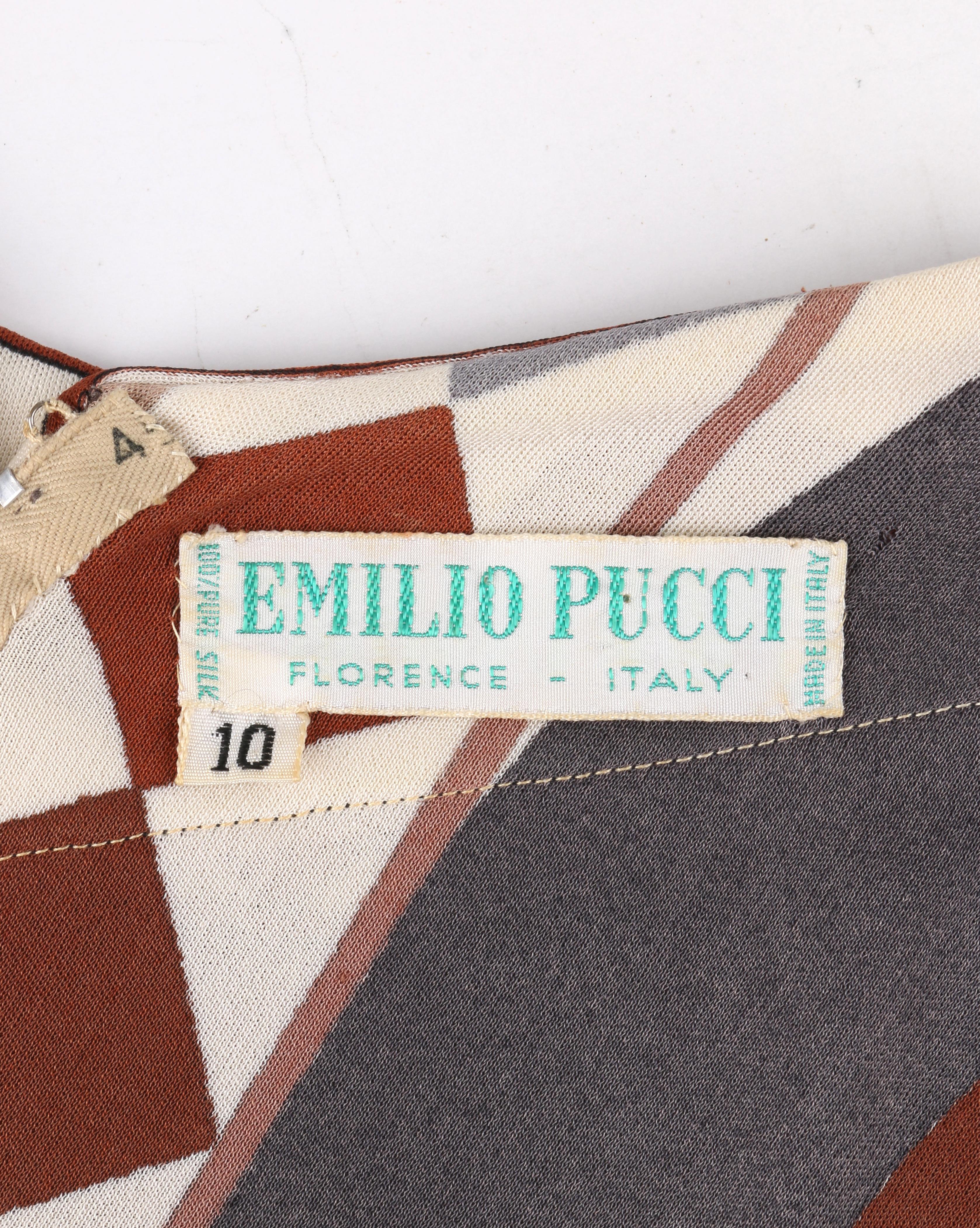 Brown EMILIO PUCCI c.1960’s Multi-color Op Art Signature Print Silk Jersey Shift Dress For Sale