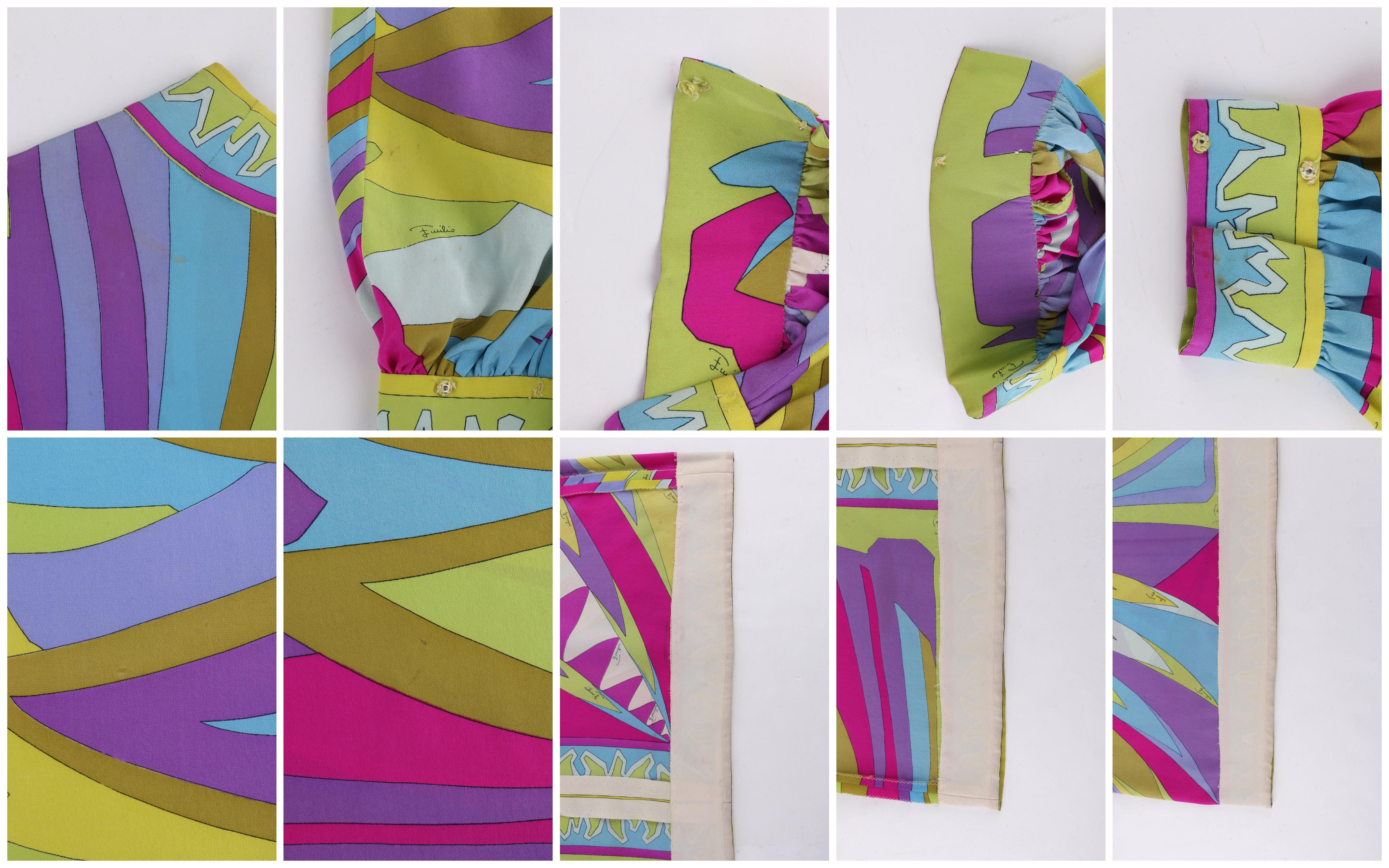 EMILIO PUCCI c.1960's Multi-color Op Art Signature Print Silk Maxi Dress en vente 5