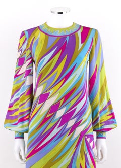 EMILIO PUCCI c.1960’s Multi-color Op Art Signature Print Silk Maxi Dress