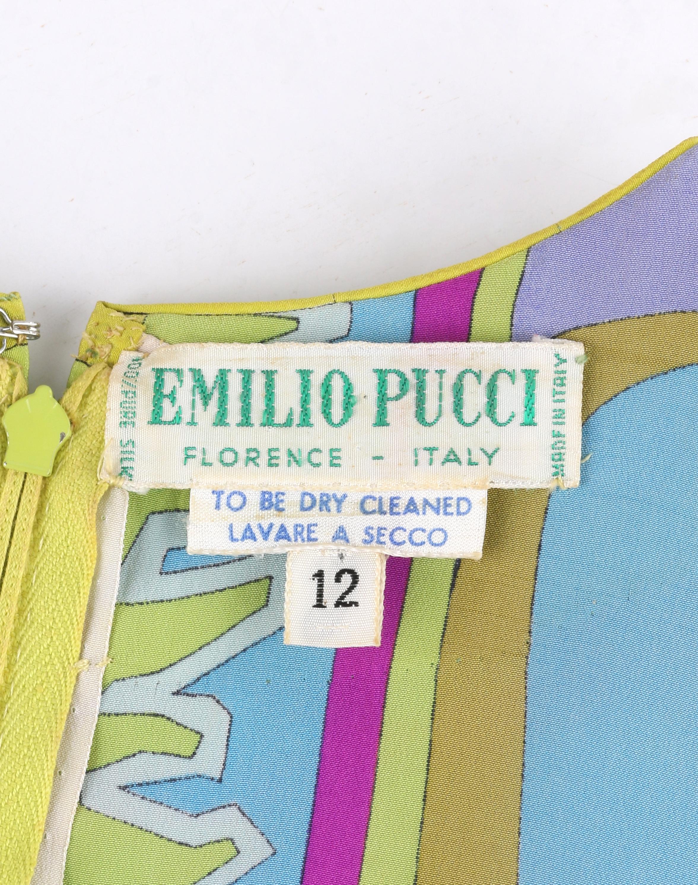 EMILIO PUCCI c.1960's Multi-color Op Art Signature Print Silk Maxi Dress  en vente 3