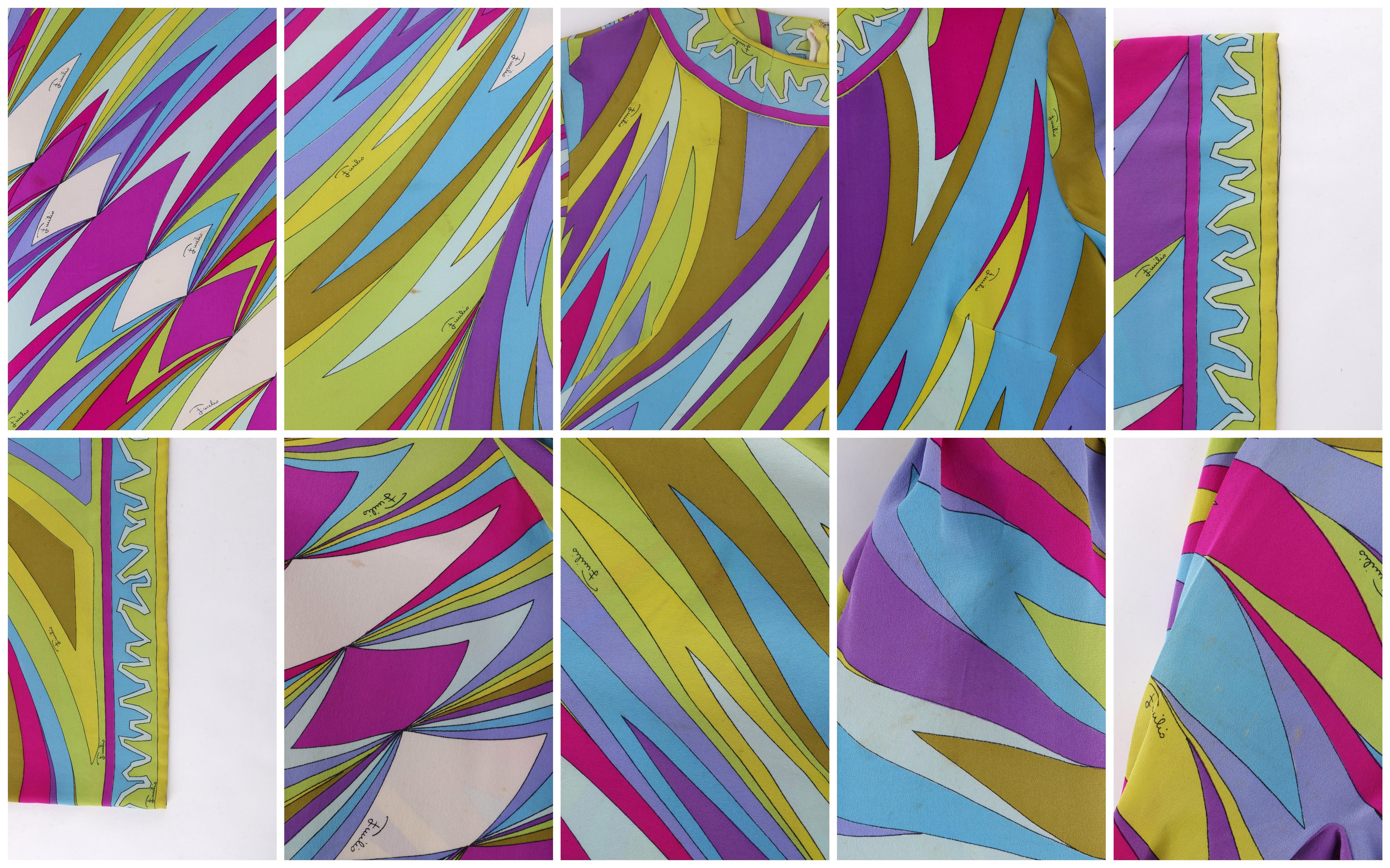 EMILIO PUCCI c.1960's Multi-color Op Art Signature Print Silk Maxi Dress  en vente 4