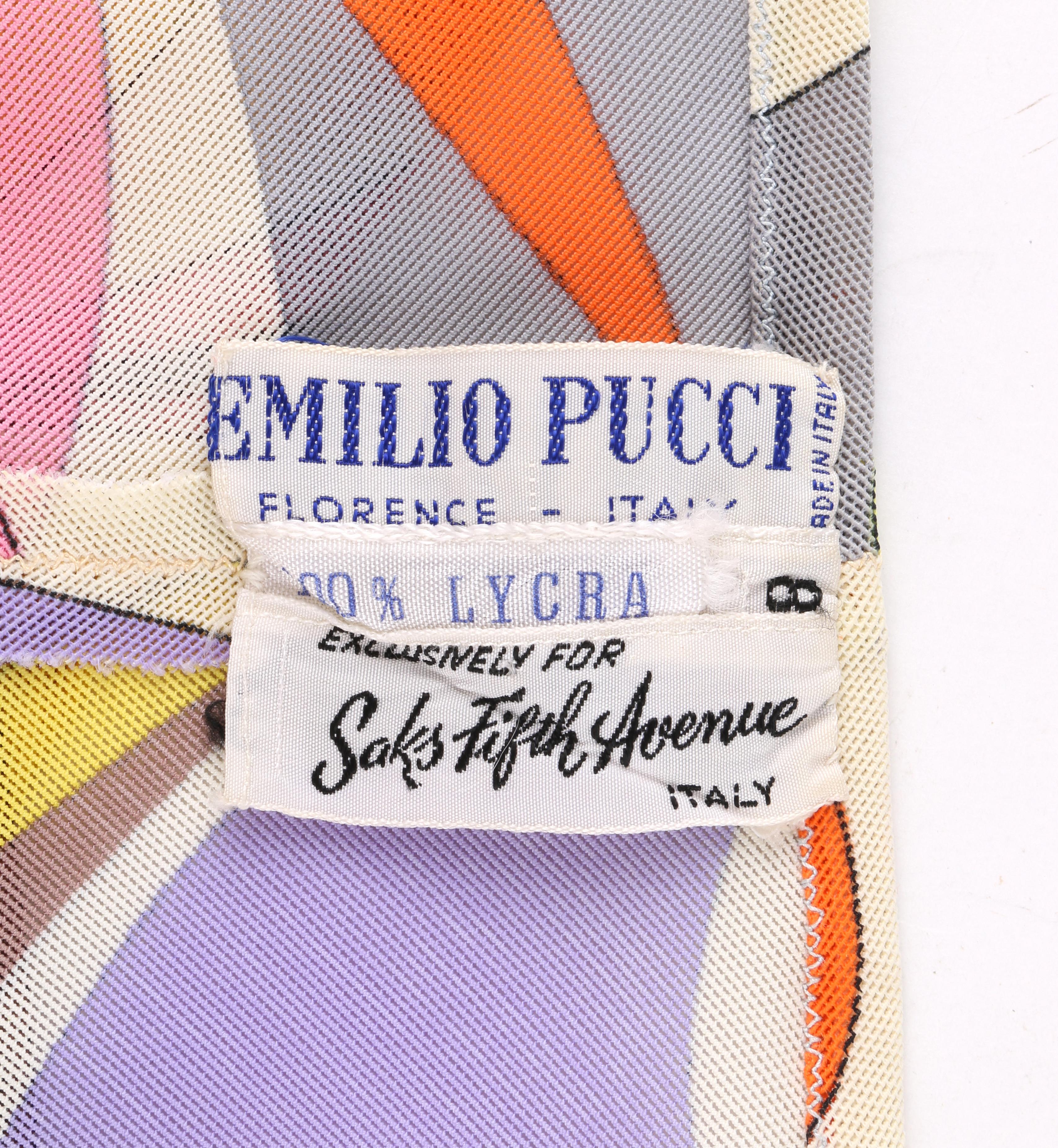 EMILIO PUCCI c.1960’s Multi-Color Signature Print Diamond Cut One-Piece Swimsuit 4