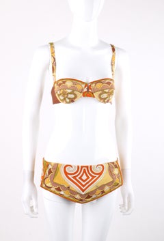 EMILIO PUCCI c.1960’s Multi-color Signature Print Two Piece Bikini Swimsuit
