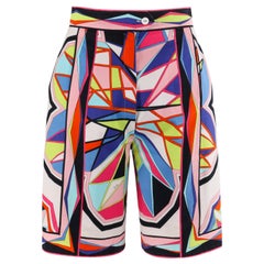 Vintage EMILIO PUCCI c.1960’s Multi-Color Stained Glass Signature Print Cotton Shorts 