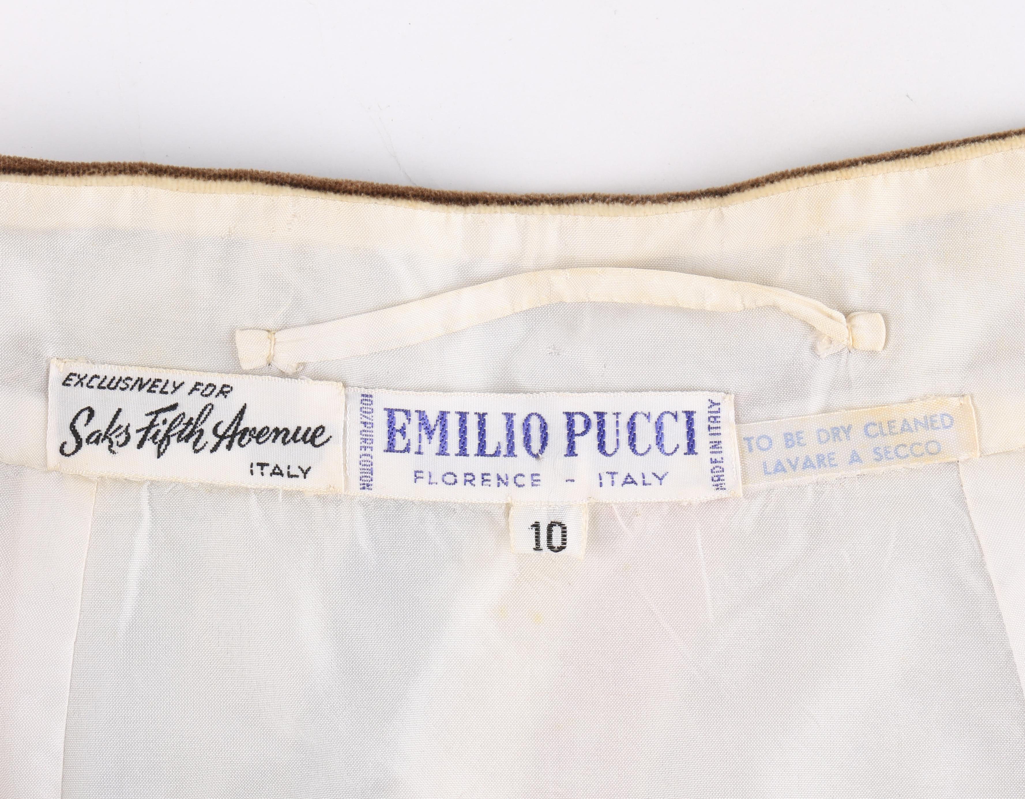 EMILIO PUCCI c.1960’s Multi-Color Velvet Signature Print A-Line Pleated Skirt In Good Condition For Sale In Thiensville, WI