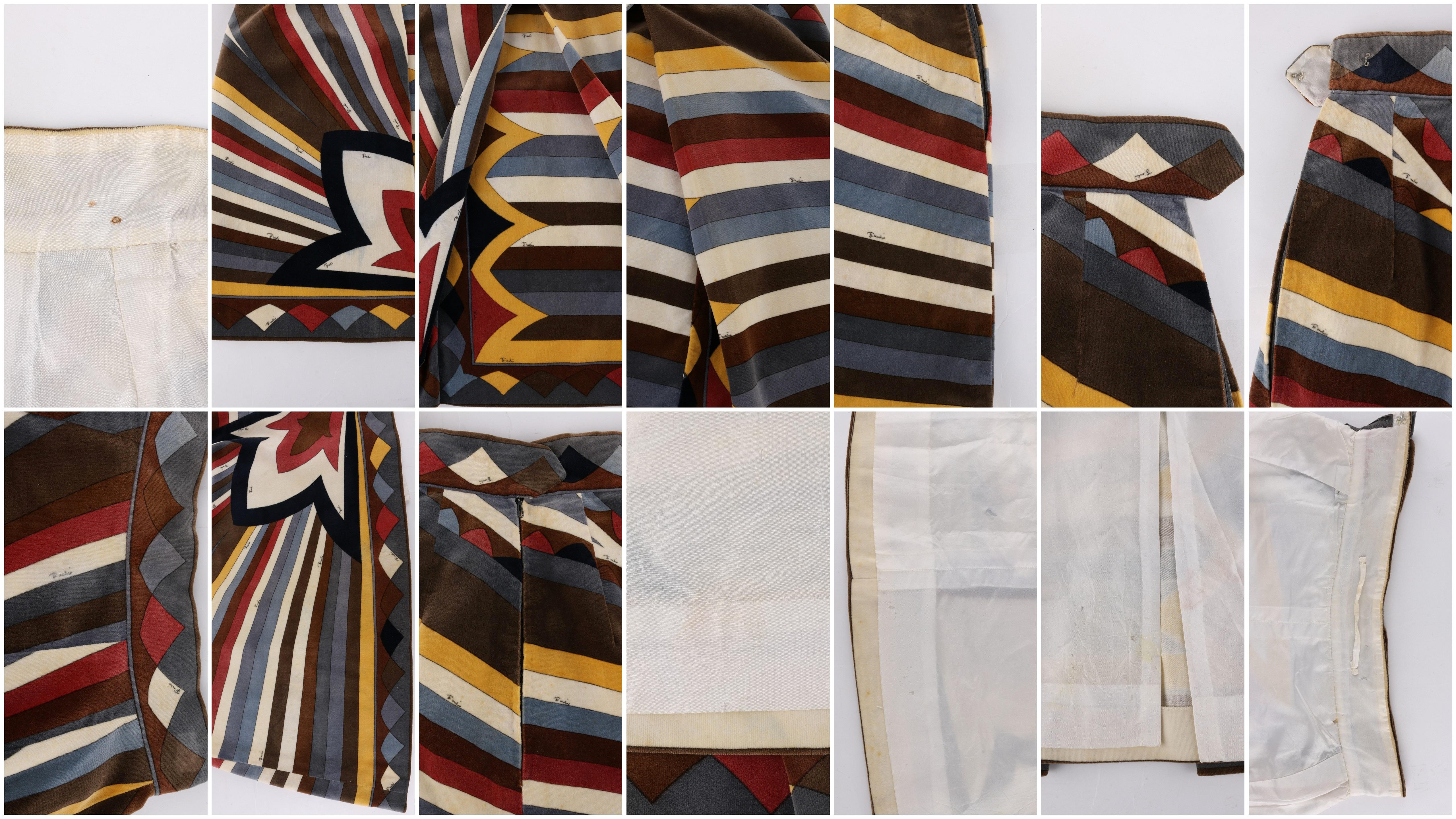 Women's EMILIO PUCCI c.1960’s Multi-Color Velvet Signature Print A-Line Pleated Skirt For Sale