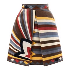 EMILIO PUCCI c.1960’s Multi-Color Velvet Signature Print A-Line Pleated Skirt