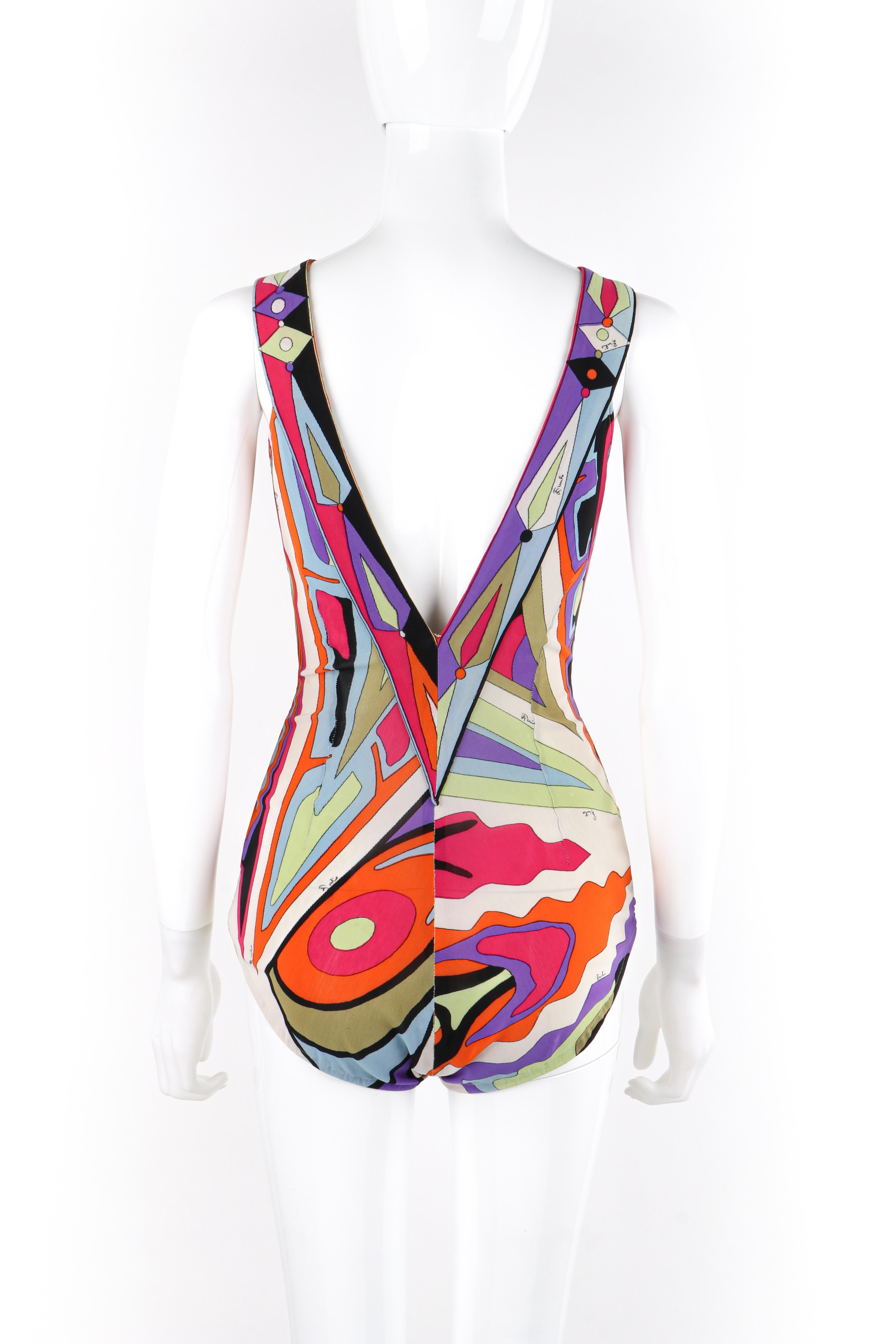 EMILIO PUCCI c.1960's Multicolor Abstract Op Art Mesh Zip-Up One Piece ...