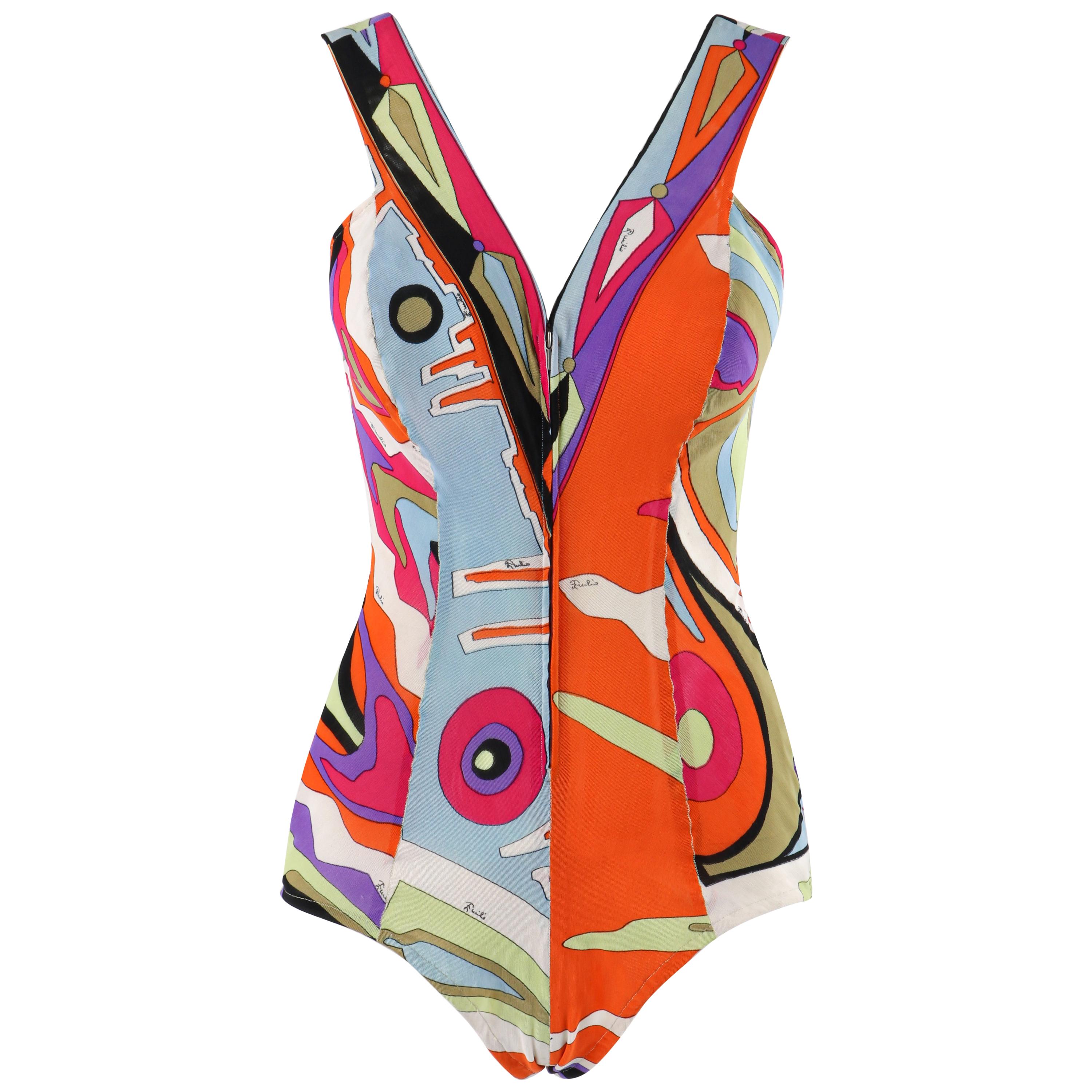 Emilio Pucci C.1960'S Multicolor Abstract Op Art Mesh Zip-Up One Piece  Swimsuit For Sale At 1Stdibs | Emilio Pucci Bathing Suit