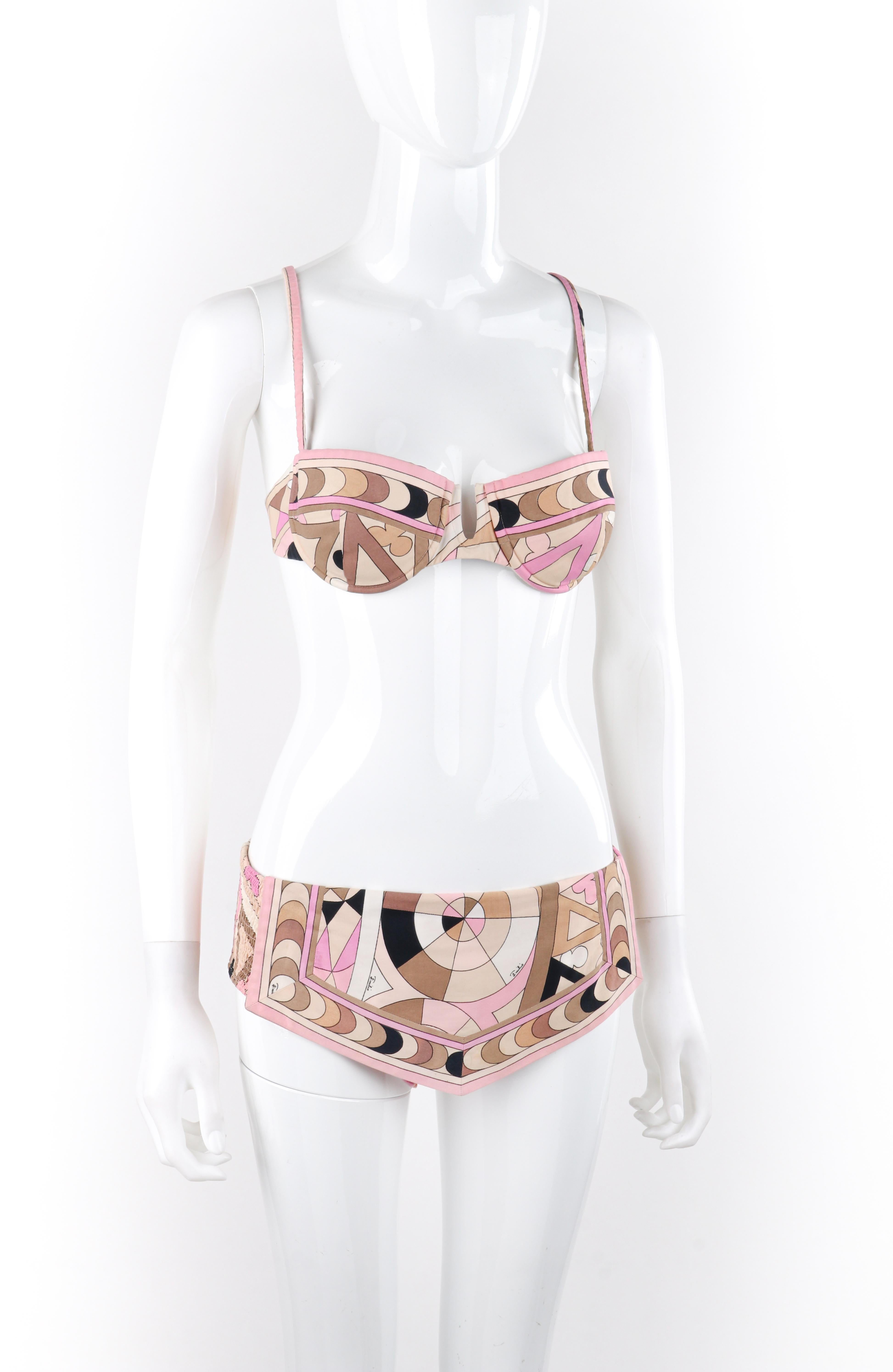 Beige EMILIO PUCCI c.1960’s Multicolor Floral Geometric 2 Pc Bikini Bathing Swimsuit