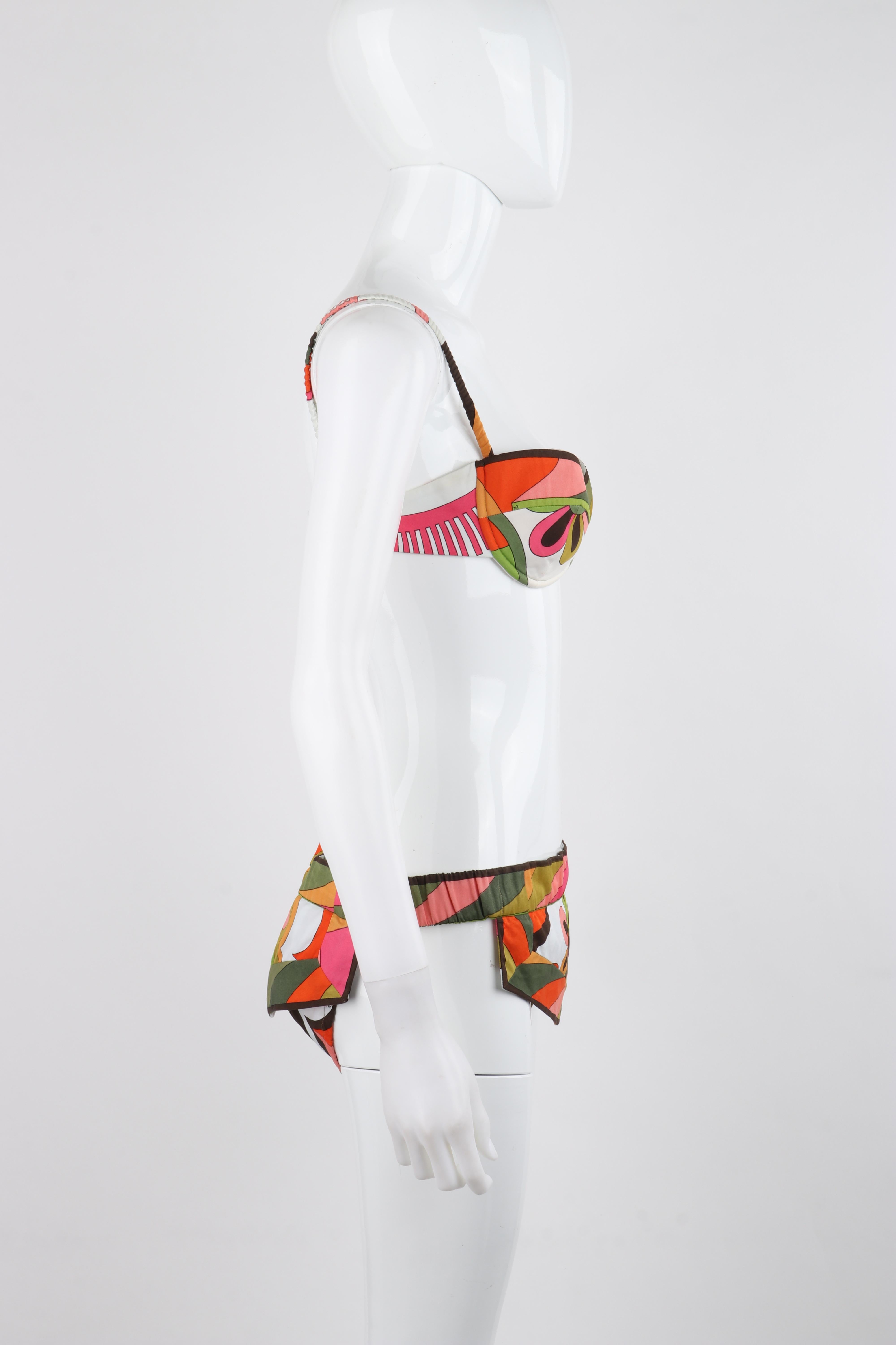 EMILIO PUCCI c.1960’s Multicolor Floral Op Art 2 Piece Bikini Bathing Swimsuit In Good Condition For Sale In Thiensville, WI