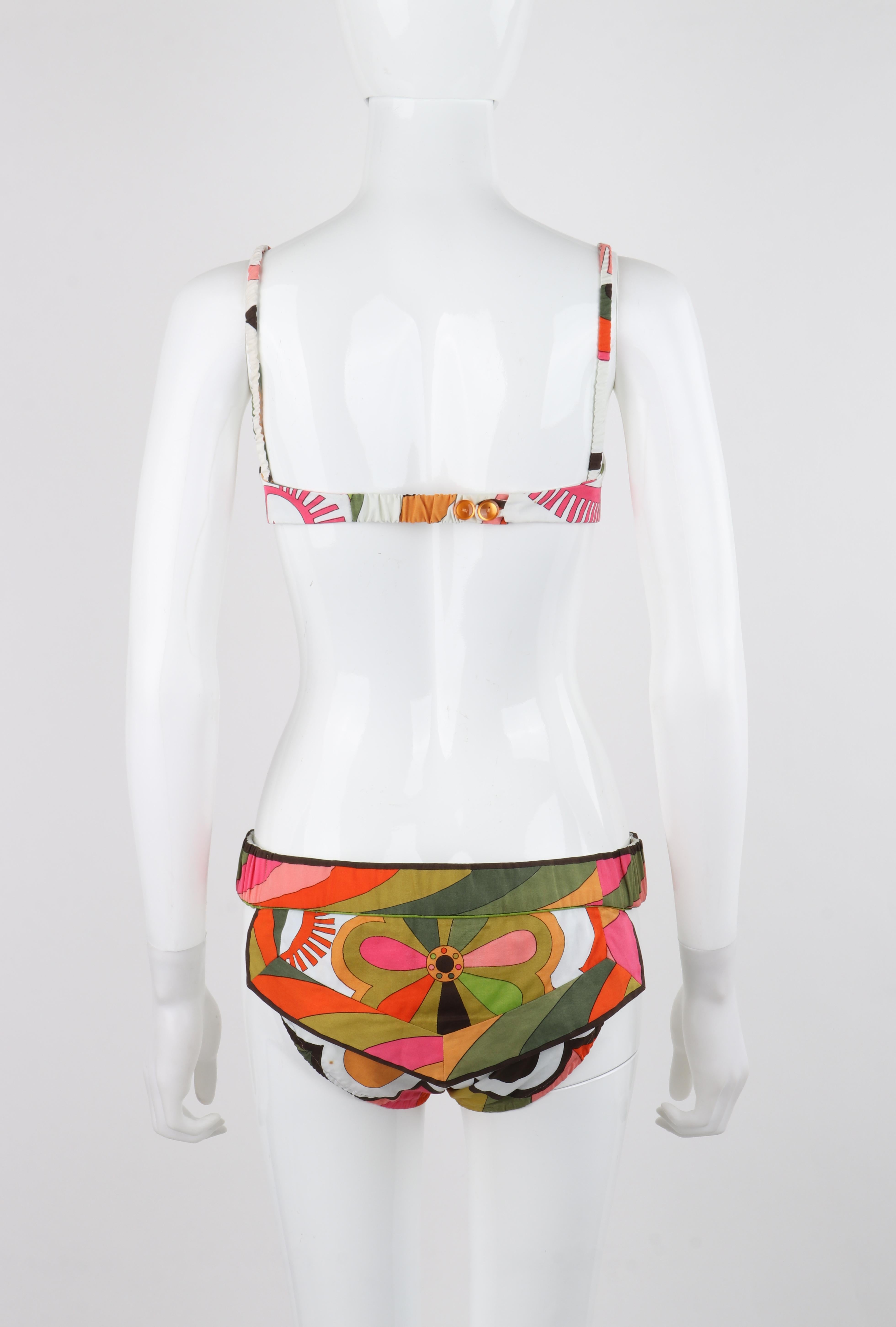Women's EMILIO PUCCI c.1960’s Multicolor Floral Op Art 2 Piece Bikini Bathing Swimsuit For Sale