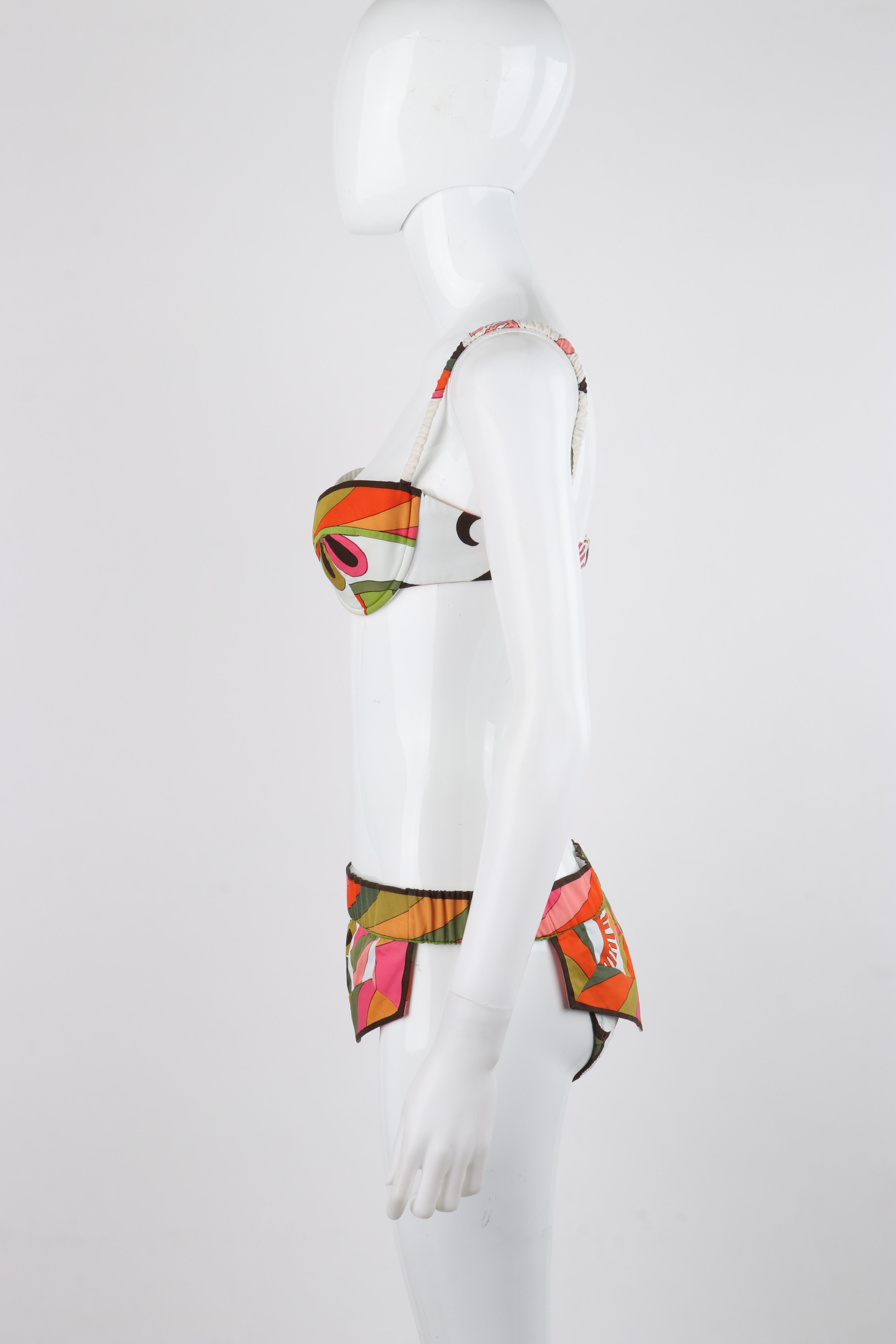EMILIO PUCCI c.1960’s Multicolor Floral Op Art 2 Piece Bikini Bathing Swimsuit For Sale 1