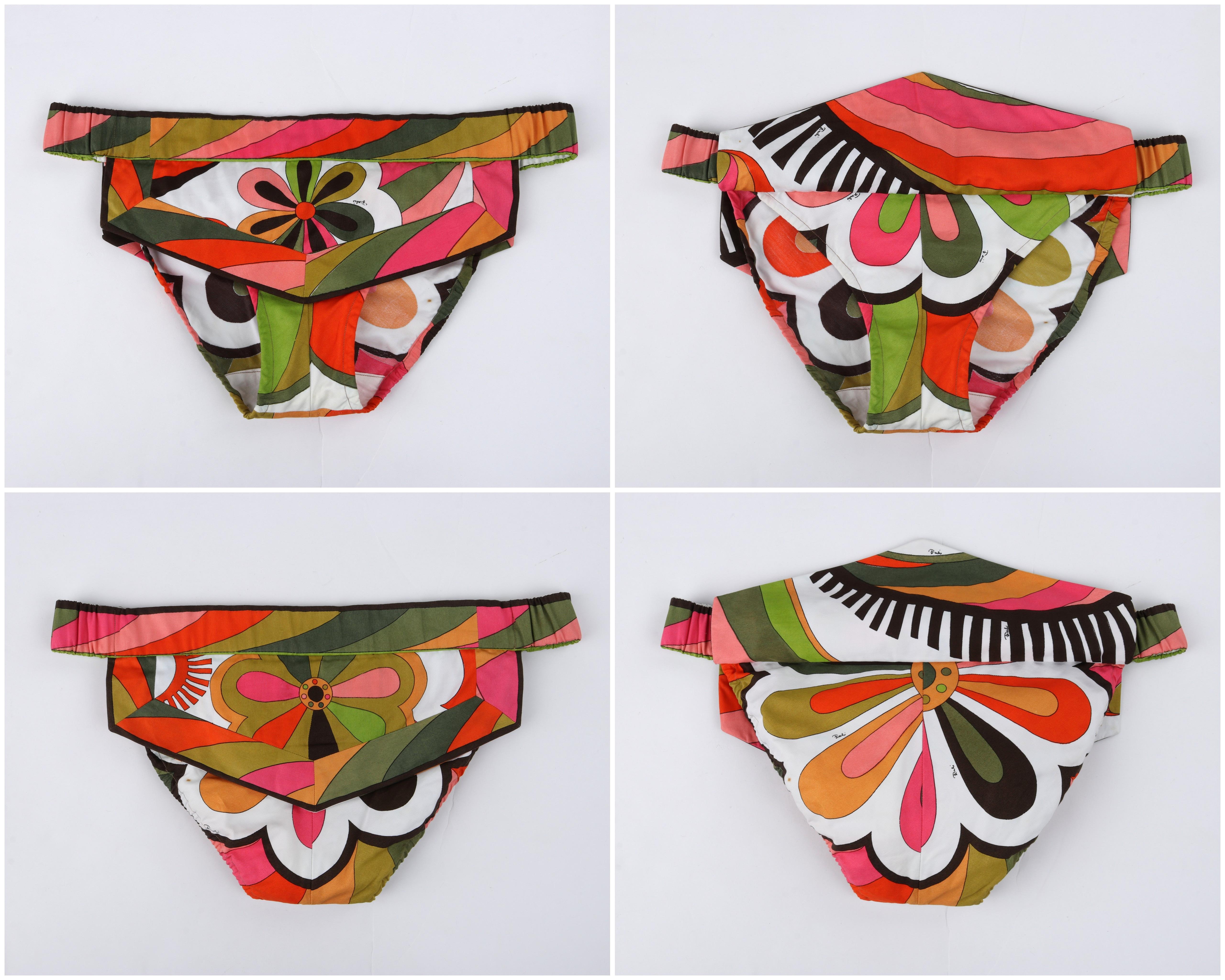 EMILIO PUCCI c.1960’s Multicolor Floral Op Art 2 Piece Bikini Bathing Swimsuit For Sale 2