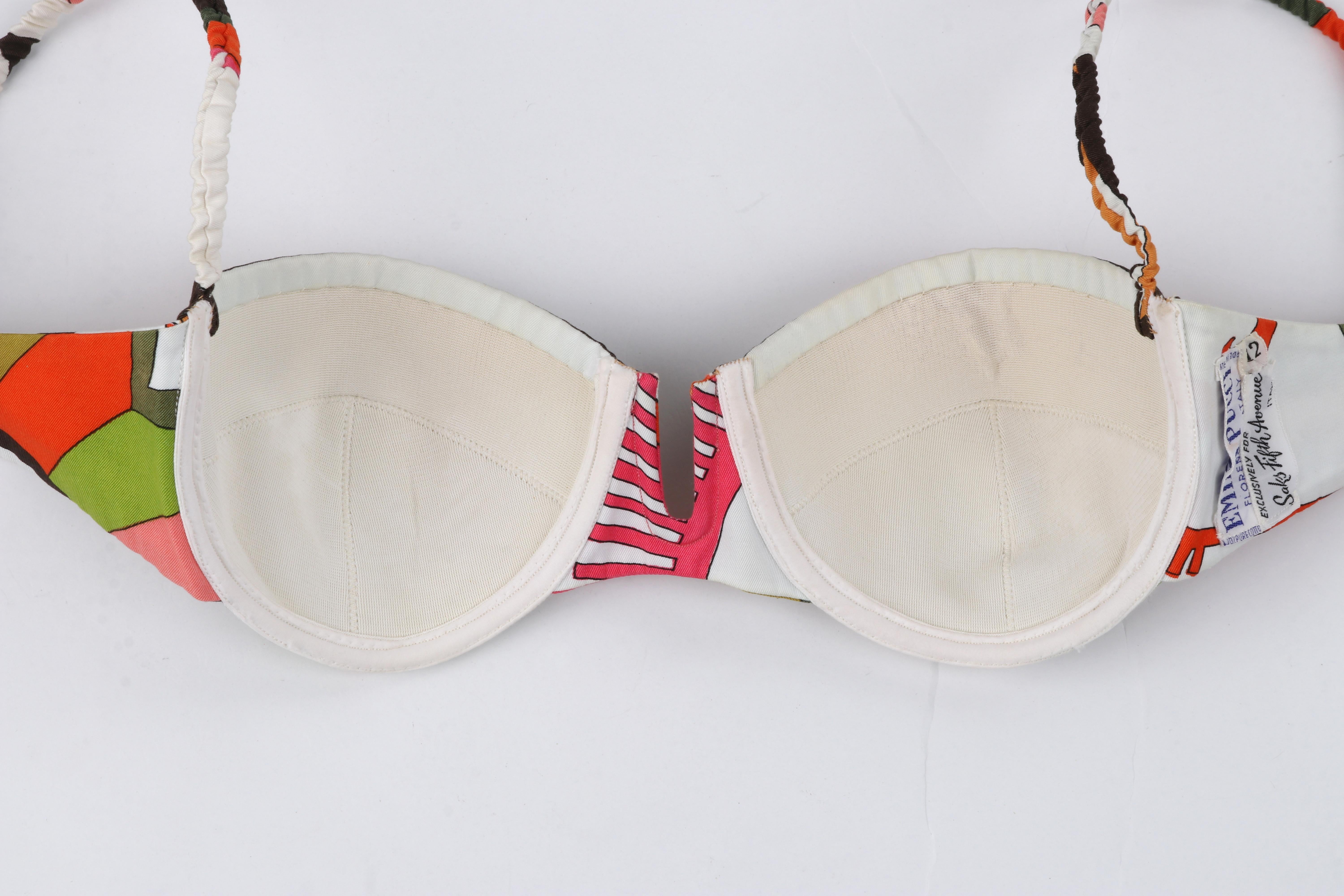 EMILIO PUCCI c.1960’s Multicolor Floral Op Art 2 Piece Bikini Bathing Swimsuit For Sale 3