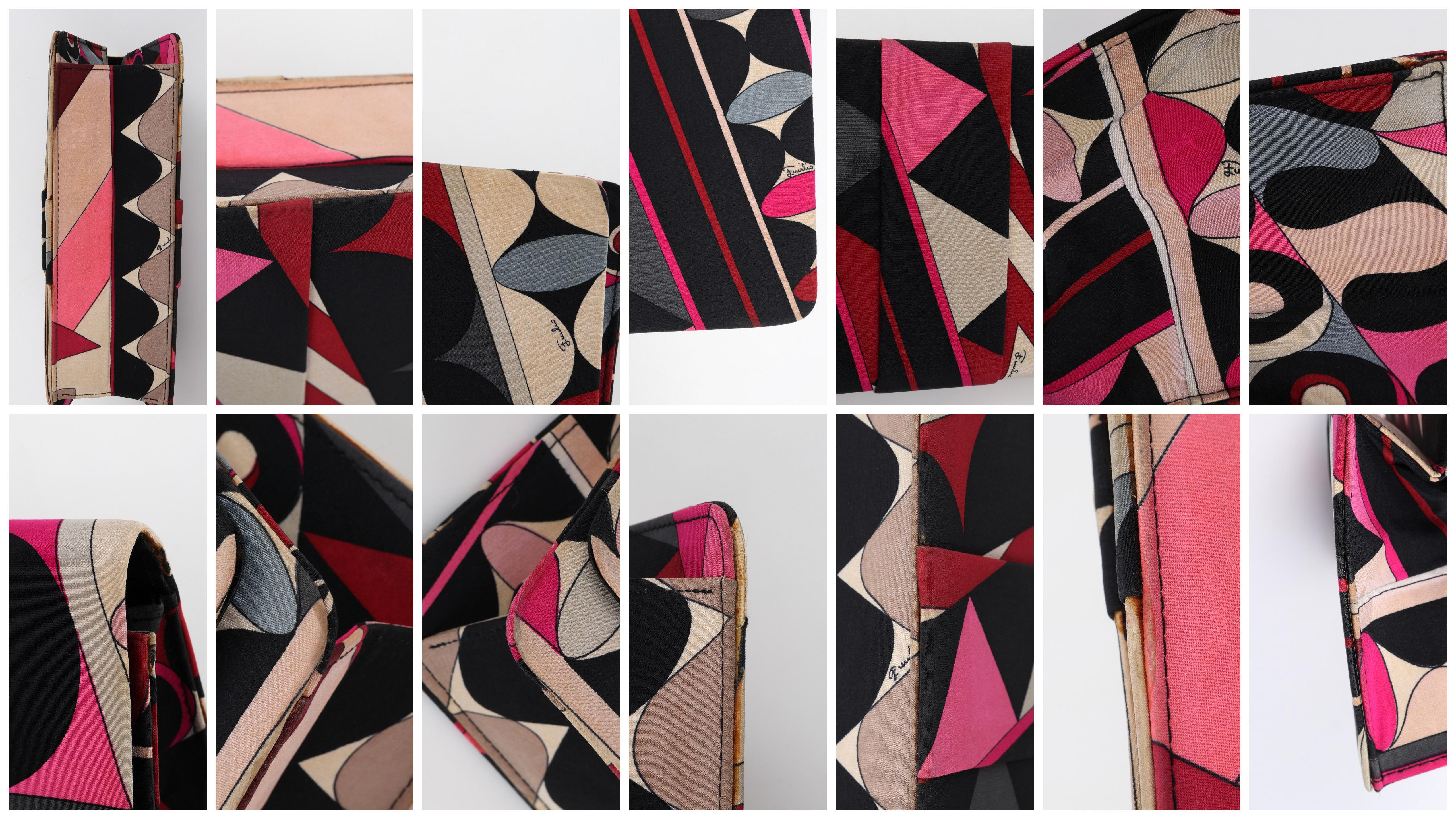 EMILIO PUCCI c.1960’s Multicolor Geometric Op Art Logo Silk Foldover Clutch Bag 4