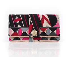 EMILIO PUCCI c.1960’s Multicolor Geometric Op Art Logo Silk Foldover Clutch Bag